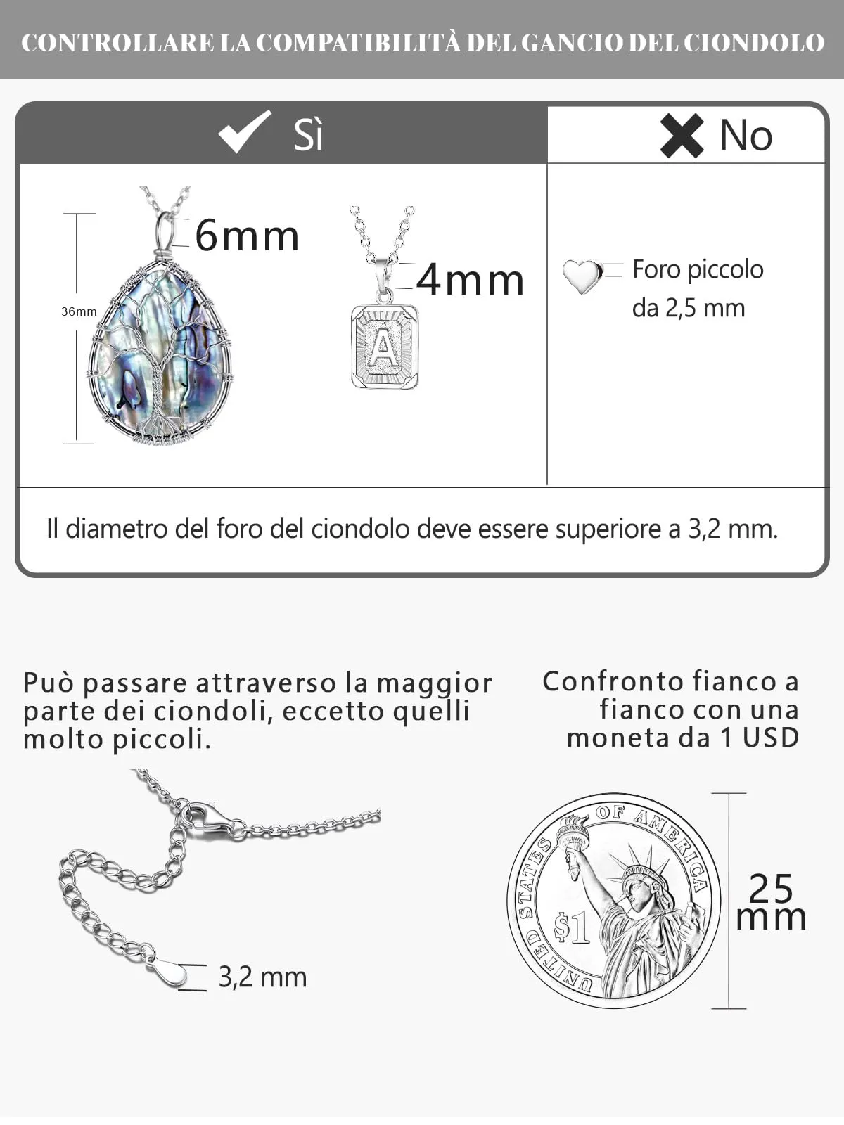 Silvora Collana Catena in Acciaio Inossidabile 316L, 2,5mm, Argento, 50cm - immagine 9
