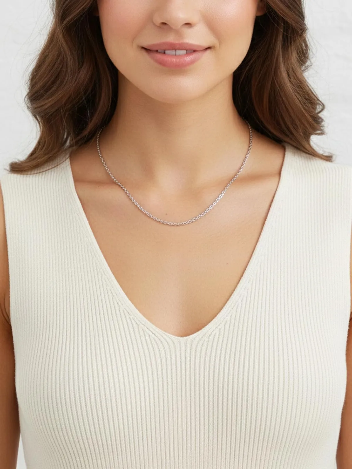 Silvora Collana Catena in Acciaio Inossidabile Unisex, 2,5mm, Argento, 40cm - immagine 2
