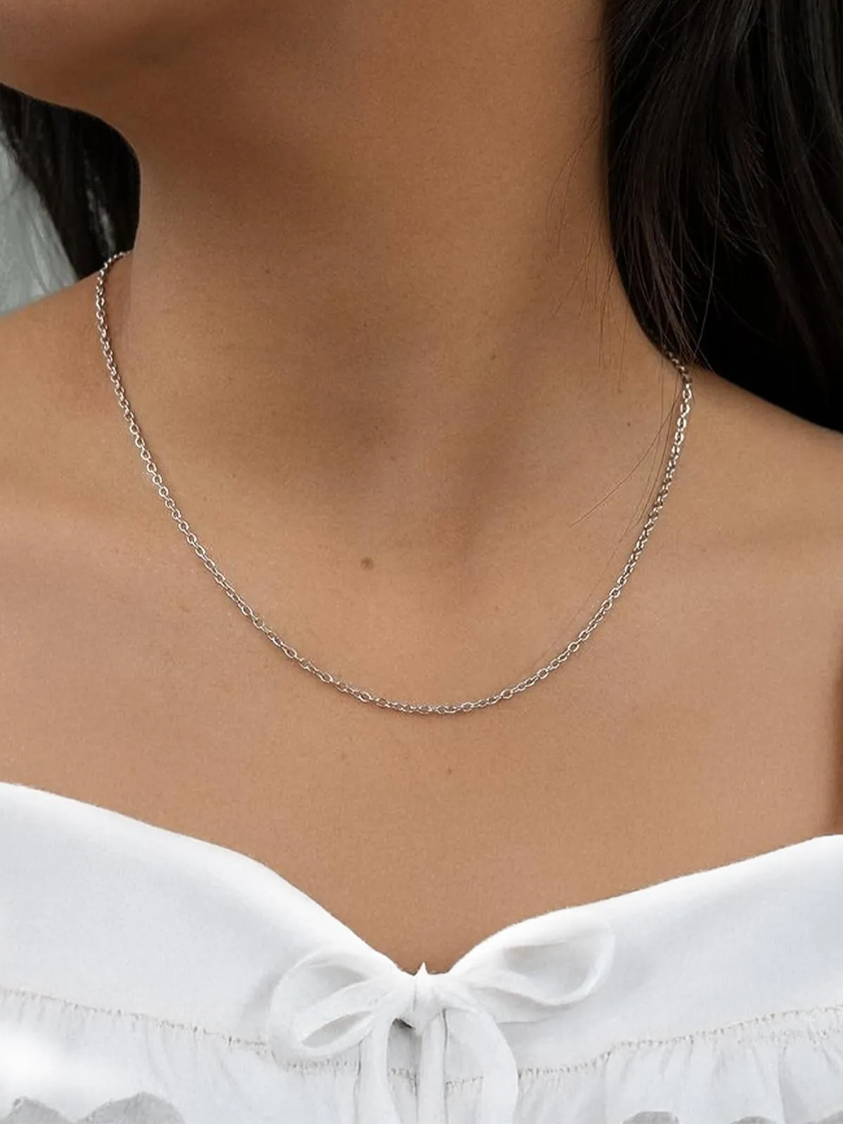Silvora Collana Catena in Acciaio Inossidabile Unisex, 2,5mm, Argento, 40cm - immagine 3
