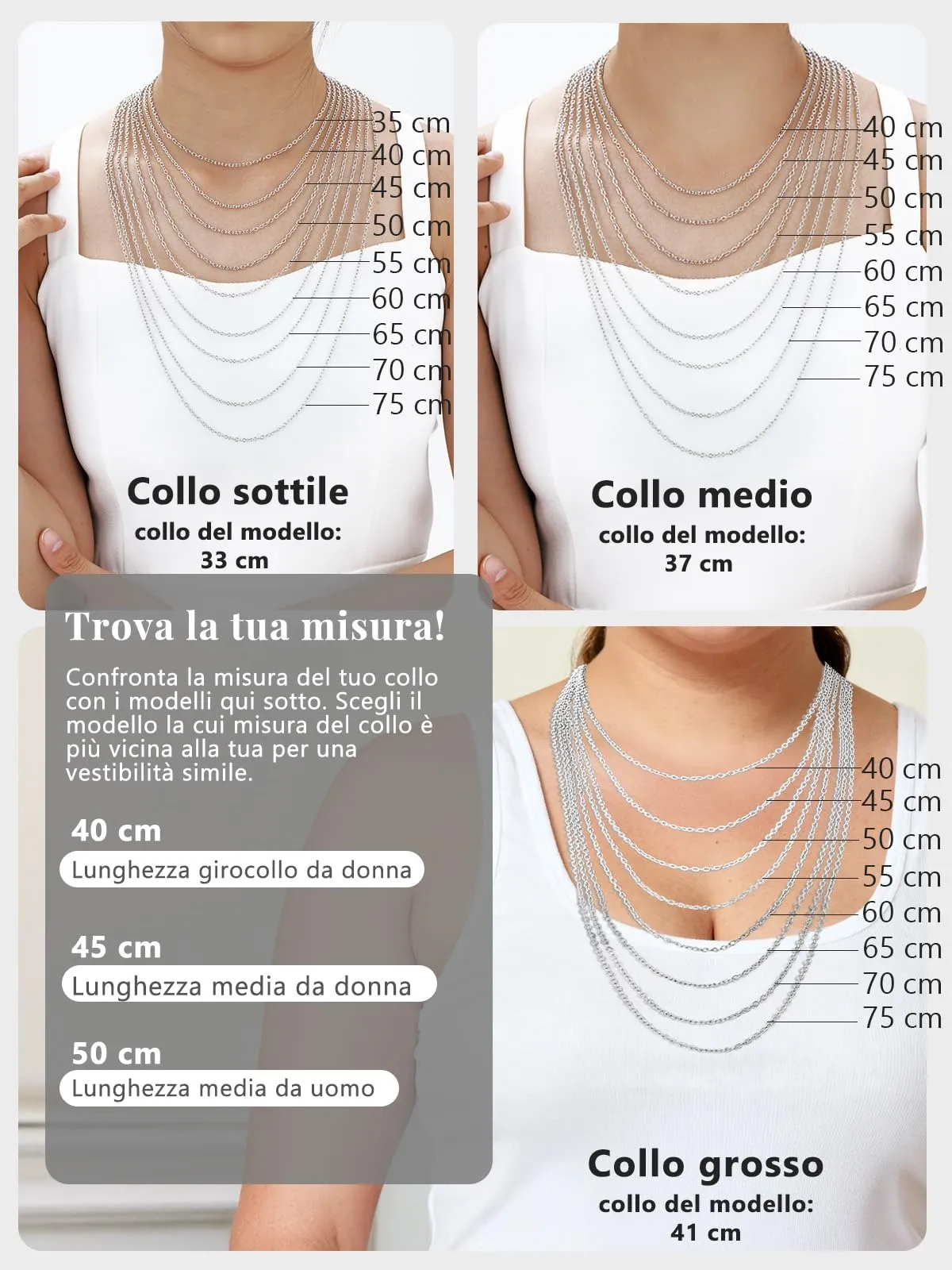 Silvora Collana Catena in Acciaio Inossidabile Unisex, 2,5mm, Argento, 40cm - immagine 6