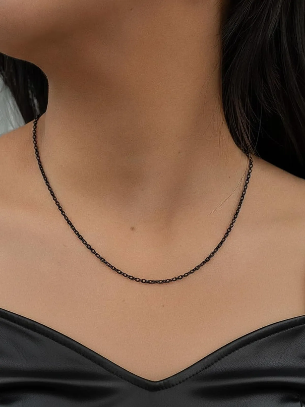 Silvora Collana Catena in Acciaio 2,5mm Nero 40cm Unisex - immagine 3