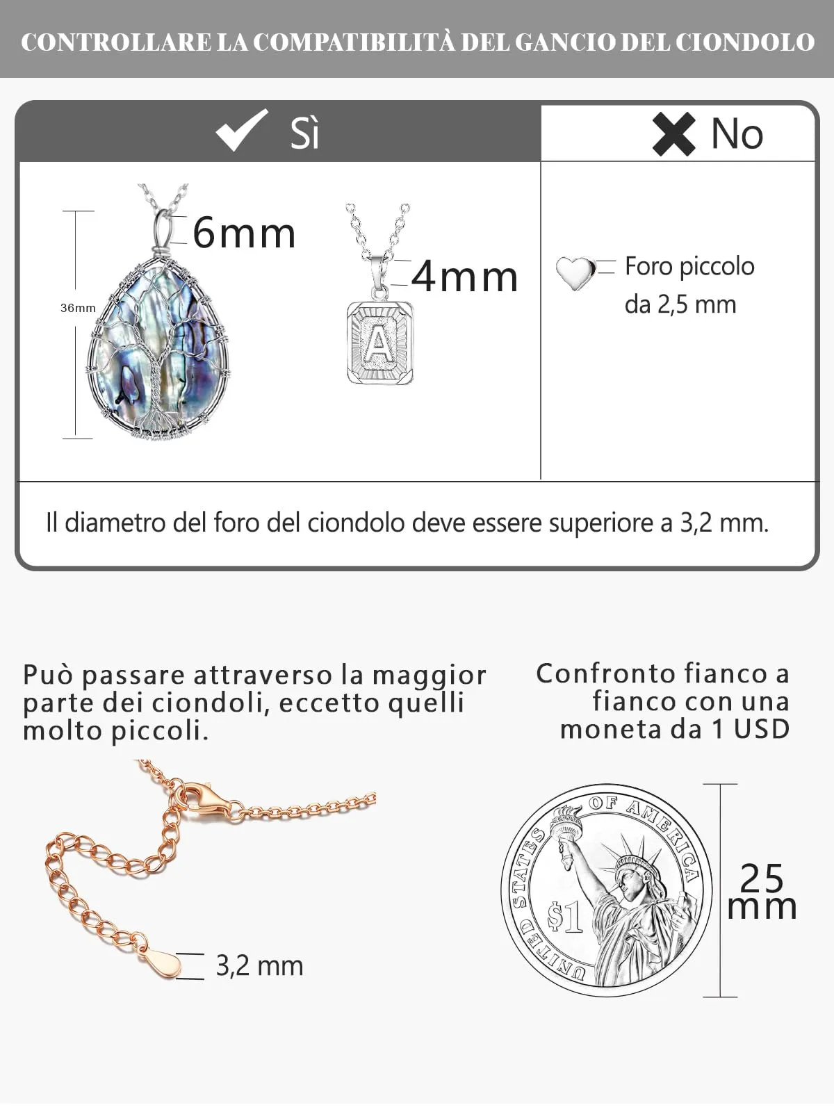 Silvora Collana Catena in Acciaio Inossidabile 316L, Oro Rosa, 2,5mm, 45cm - immagine 9
