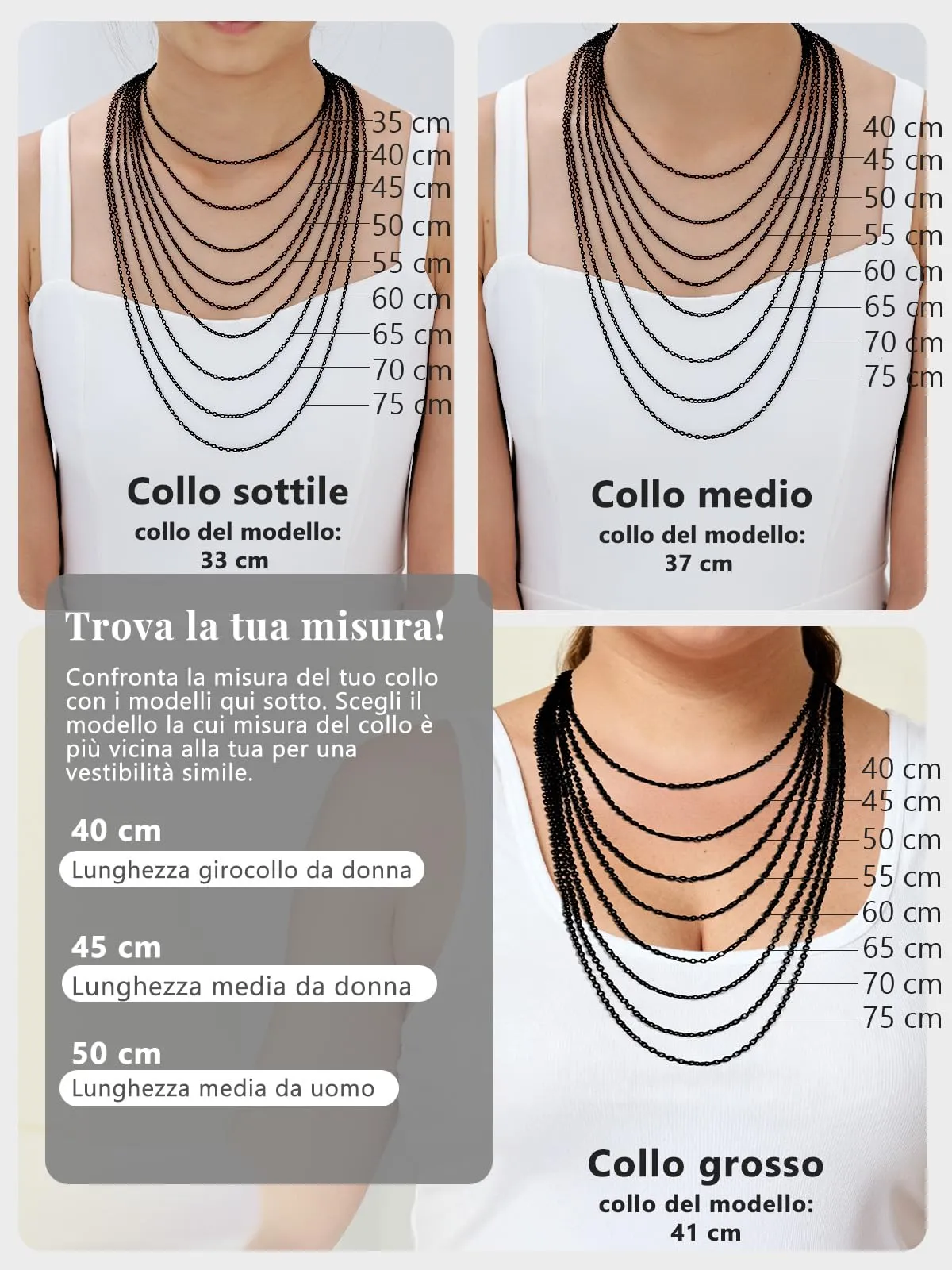 Silvora Collana Catena in Acciaio Unisex, 2,5mm, Nero, 65cm - immagine 5