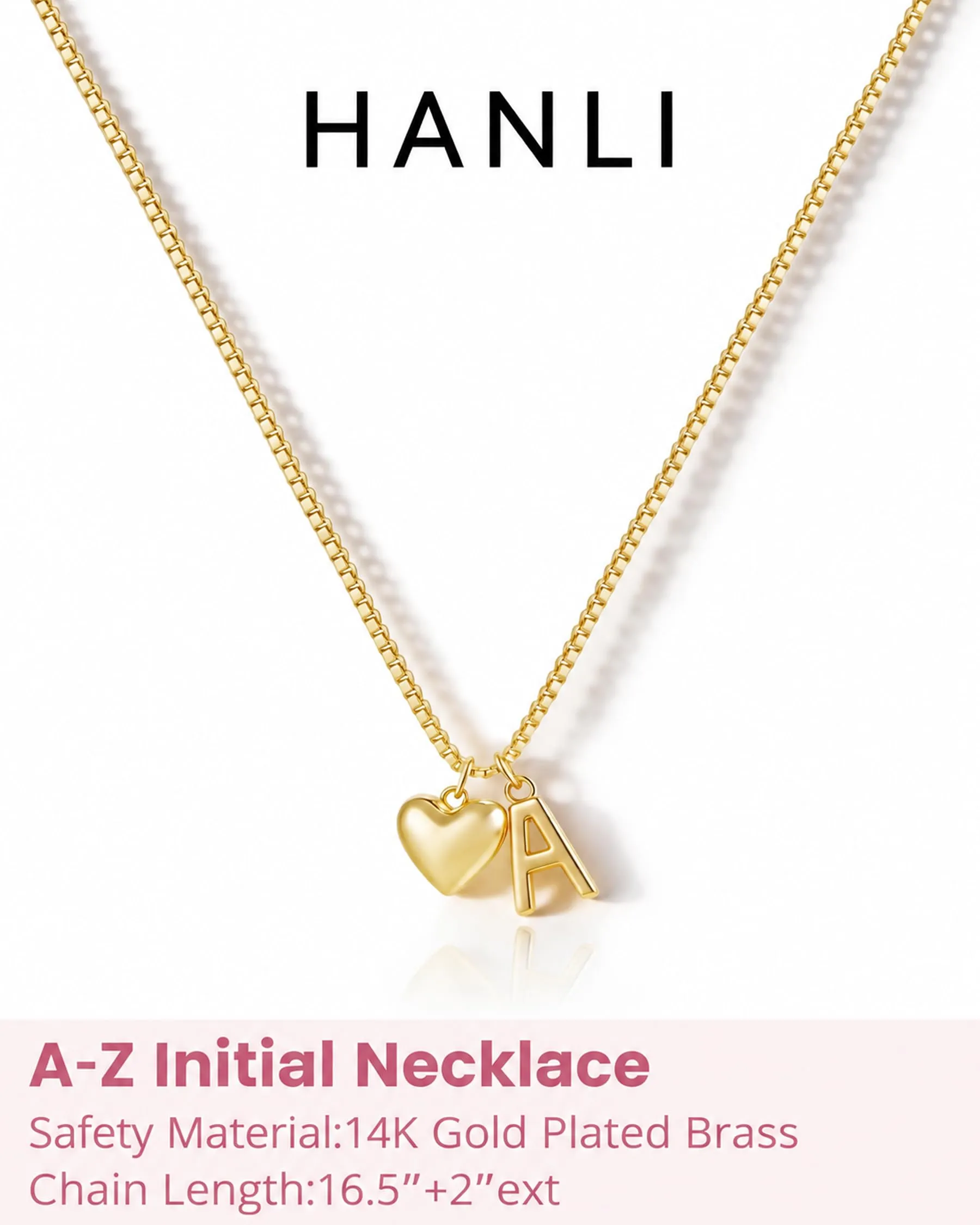 HANLI Collana Personalizzata con Nome Cuore Iniziale U, Placcata Oro 14K, Anallergica - immagine 3