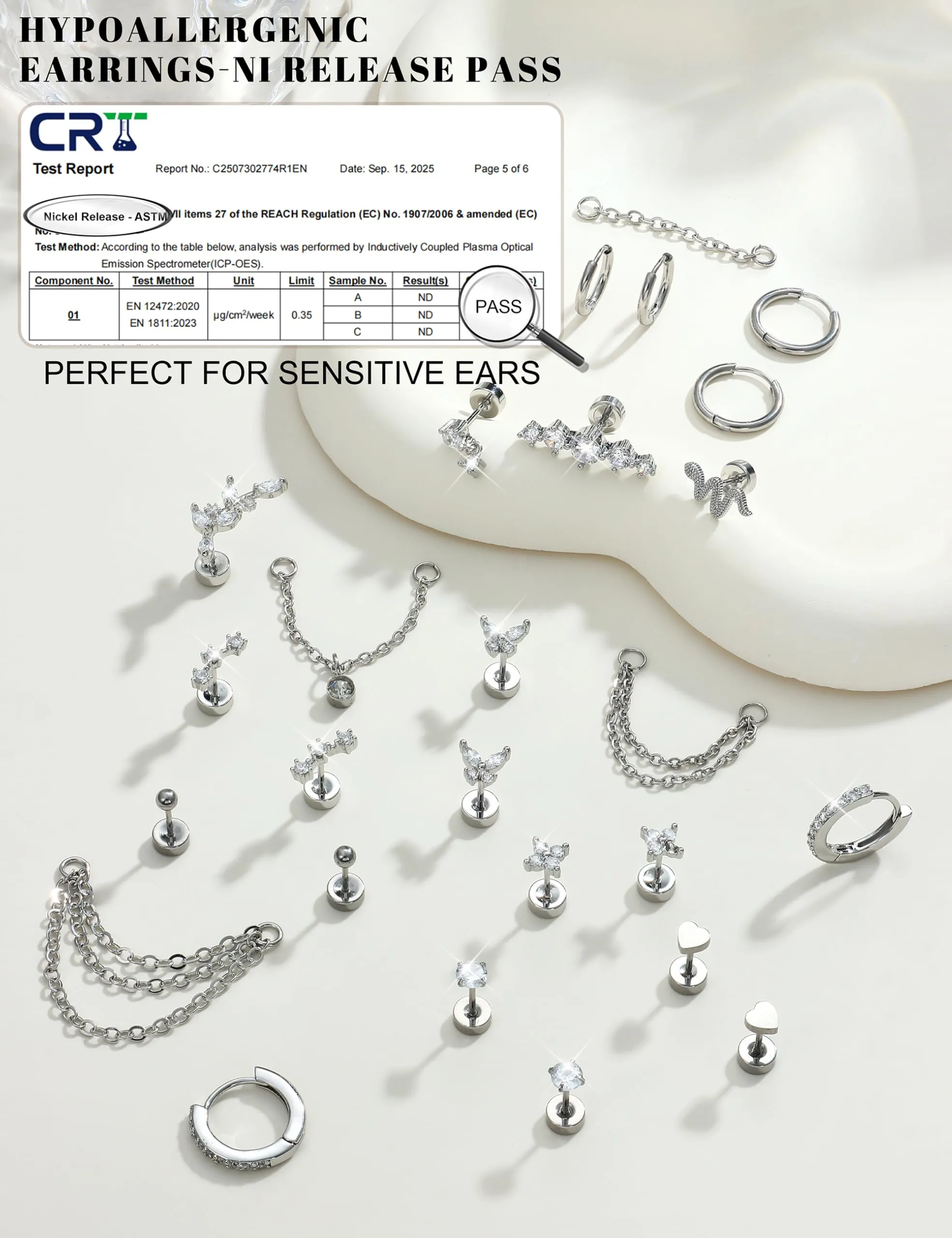 Chriscoco Set 22 Pezzi Orecchini in Acciaio Chirurgico 316L Placcato Oro 14K e Argento per Helix, Trago, Conch e Cartilagine - immagine 6