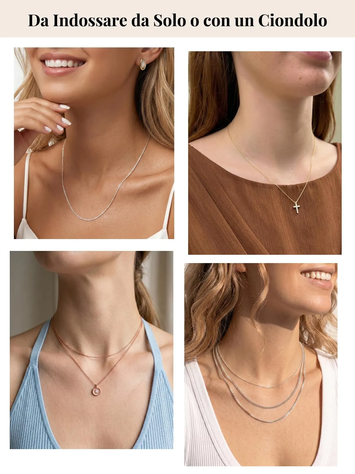 Silvora Collana Catena in Acciaio Inossidabile 316L, 1mm, Oro, 40cm - immagine 3