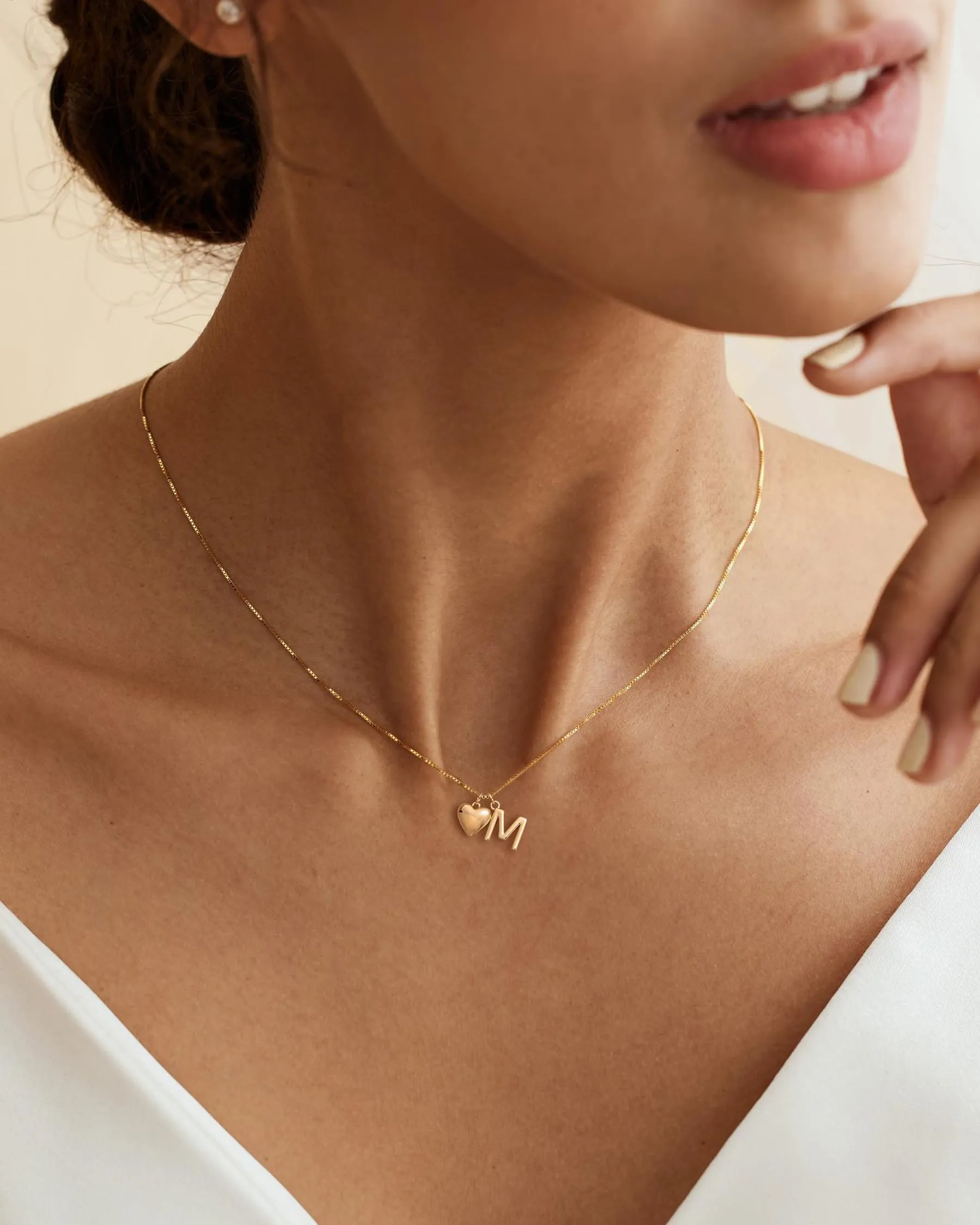 HANLI Collana Personalizzata con Nome Cuore Iniziale M Oro Placcato 14K - immagine 6