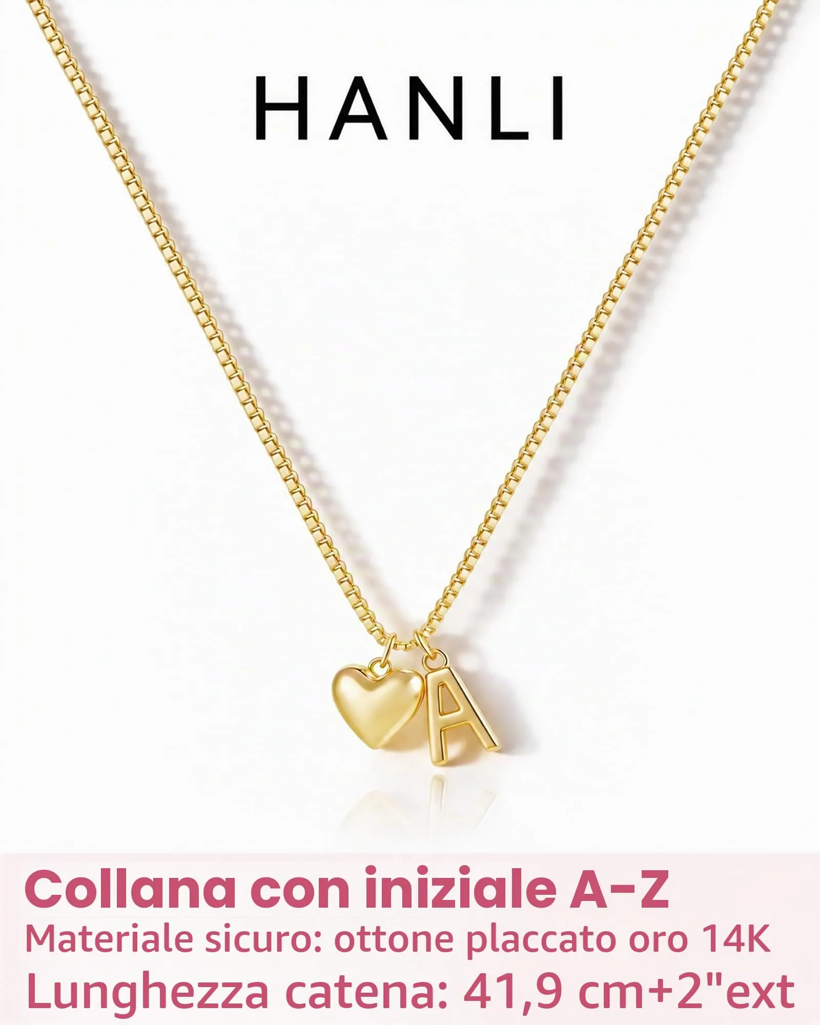 HANLI Collana Personalizzata con Nome Cuore Iniziale B Oro Placcato 14K - immagine 3