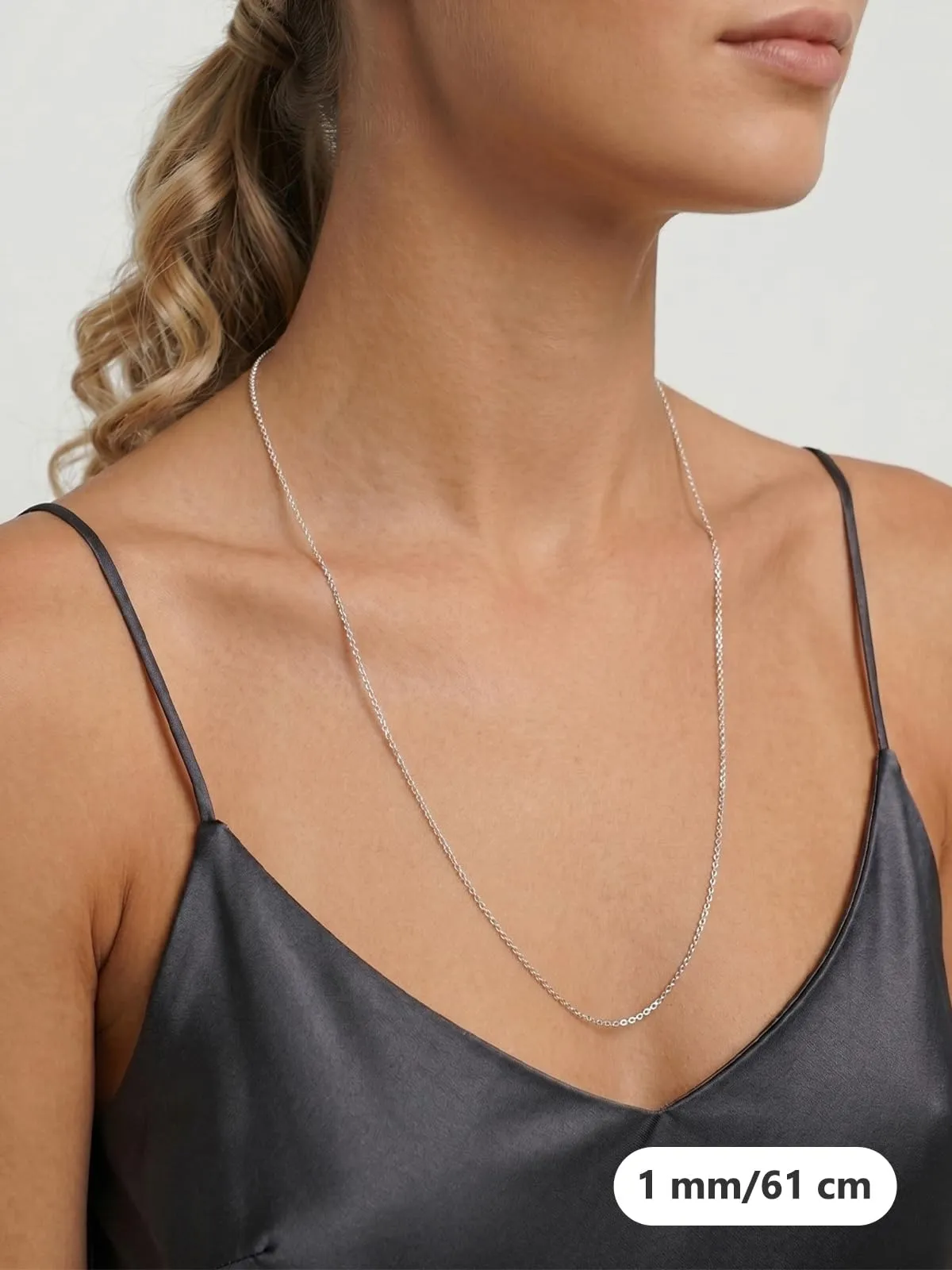 Silvora Collana Catena in Acciaio Inossidabile 316L, 1mm, 60cm, Argento - immagine 2
