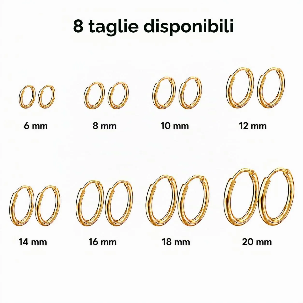NHDDGR Set di 8 paia di orecchini a cerchio in acciaio inossidabile chirurgico 316L - immagine 6