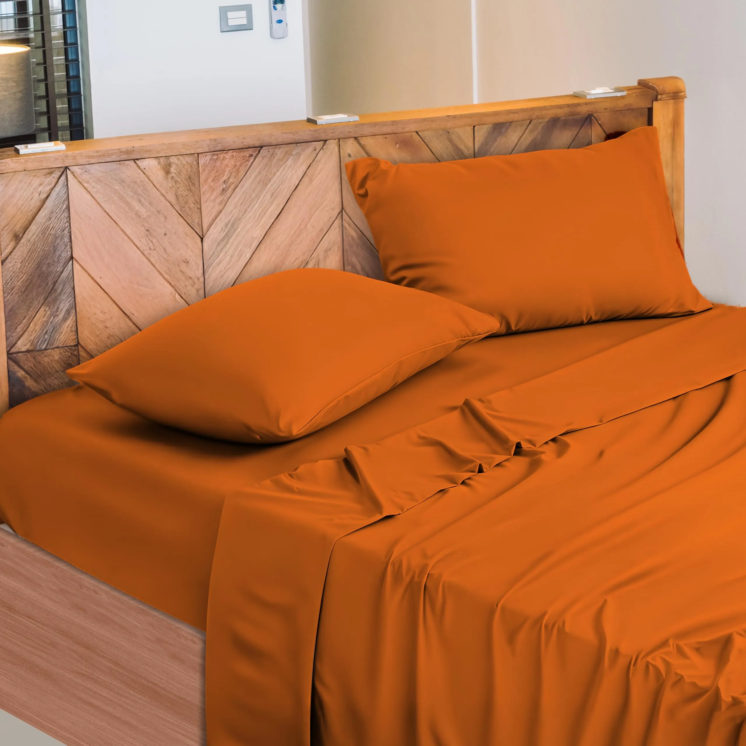 Narciso Lenzuola Una Piazza e Mezza 100% Cotone, Completo Letto con Lenzuolo Sotto 130x200, Sopra 190x290 e Federa 50x80cm - Arancio - immagine 1
