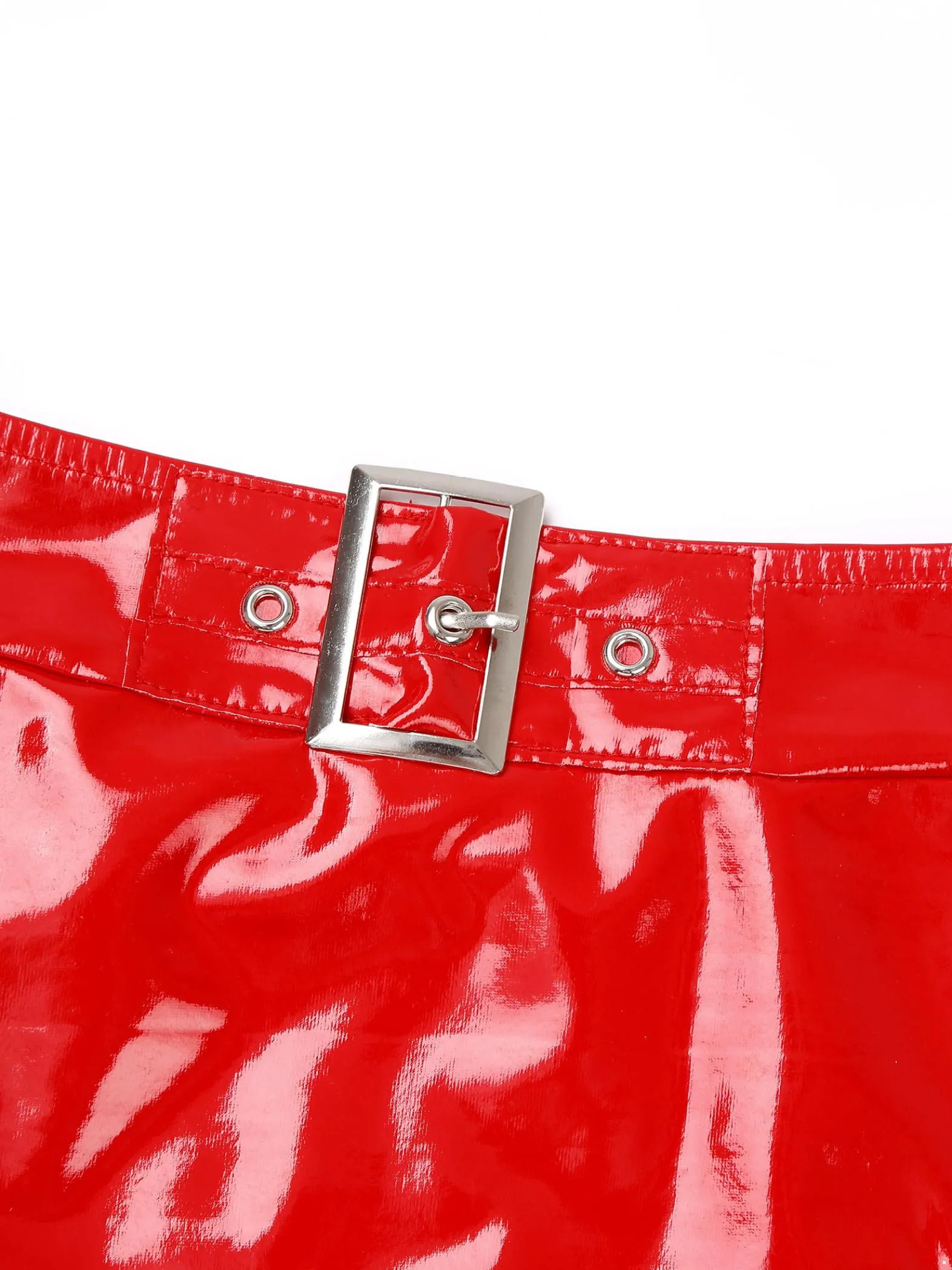 Sinleey Set Intimo in Pelle Verniciata Lucida con Giacca Crop Top e G String, Rosso, M - immagine 6