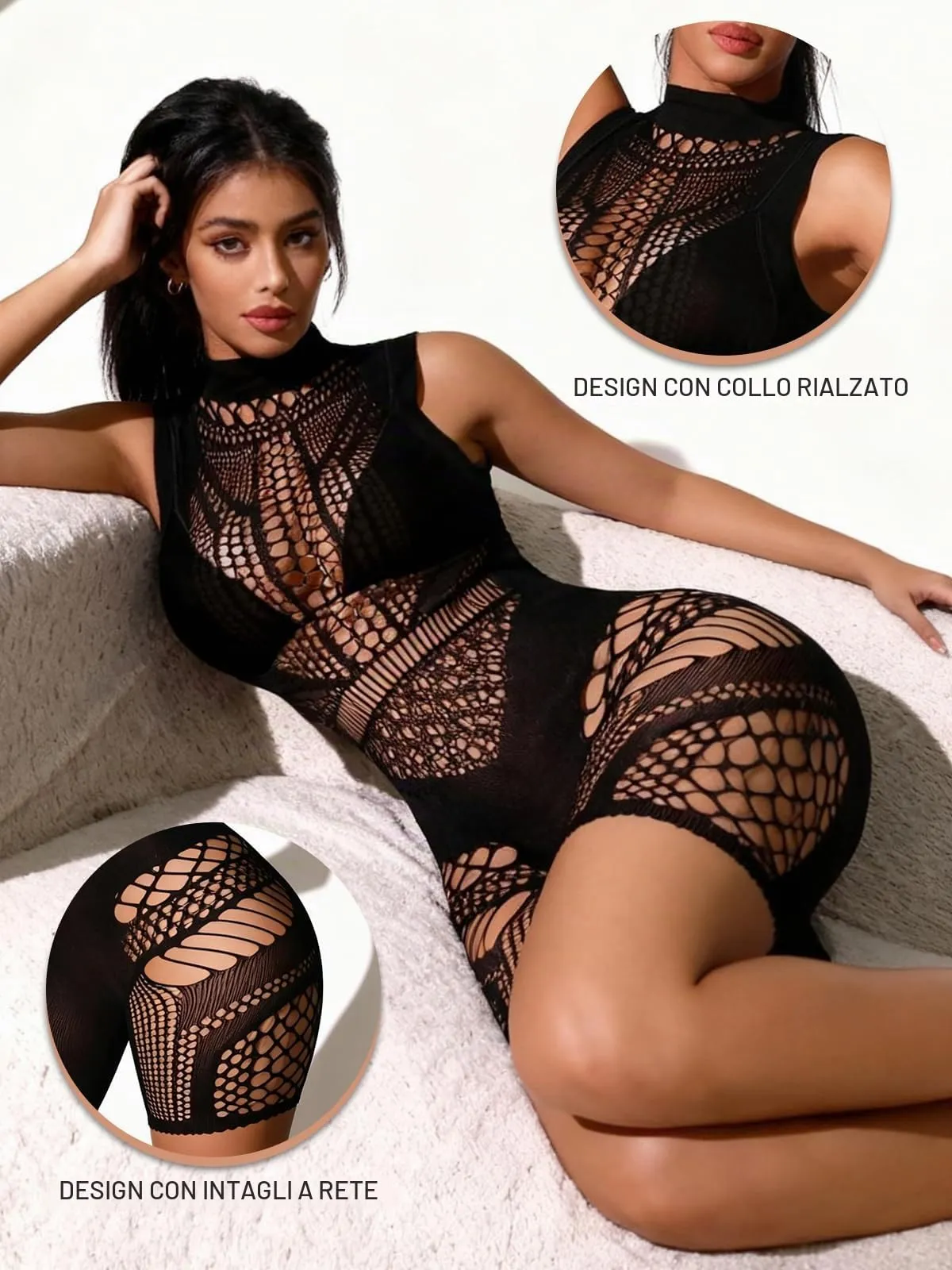 Buitifo Donna Lingerie Fishnet Bodysuit Romper, Nero bx, M - immagine 2