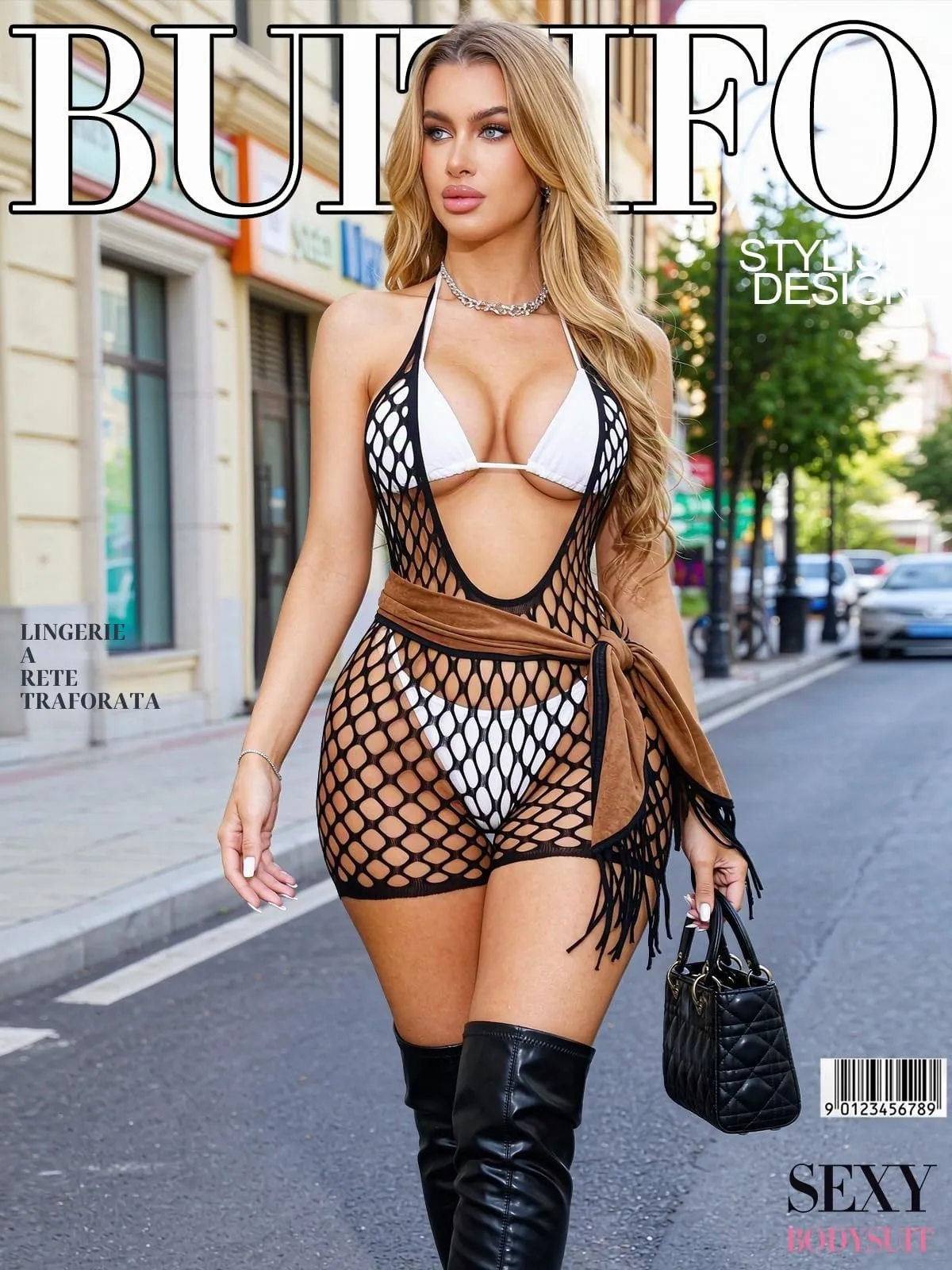Buitifo Donna Lingerie Fishnet Bodystocking Jumpsuit Romper, Nero dw, M - immagine 3