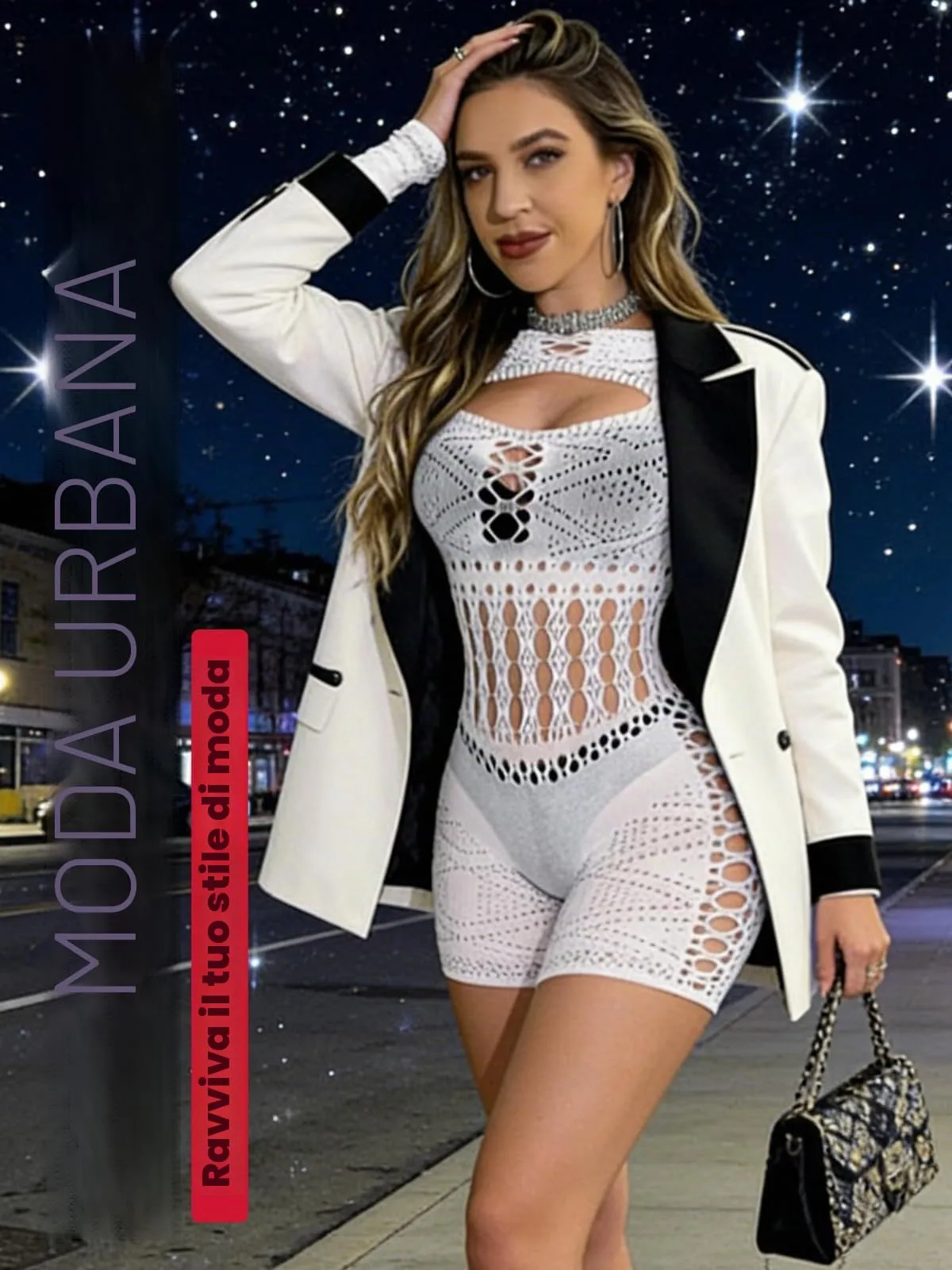 Buitifo Donna Lingerie Fishnet Bodystocking Jumpsuit Romper - Bianco ZJ, M - immagine 5