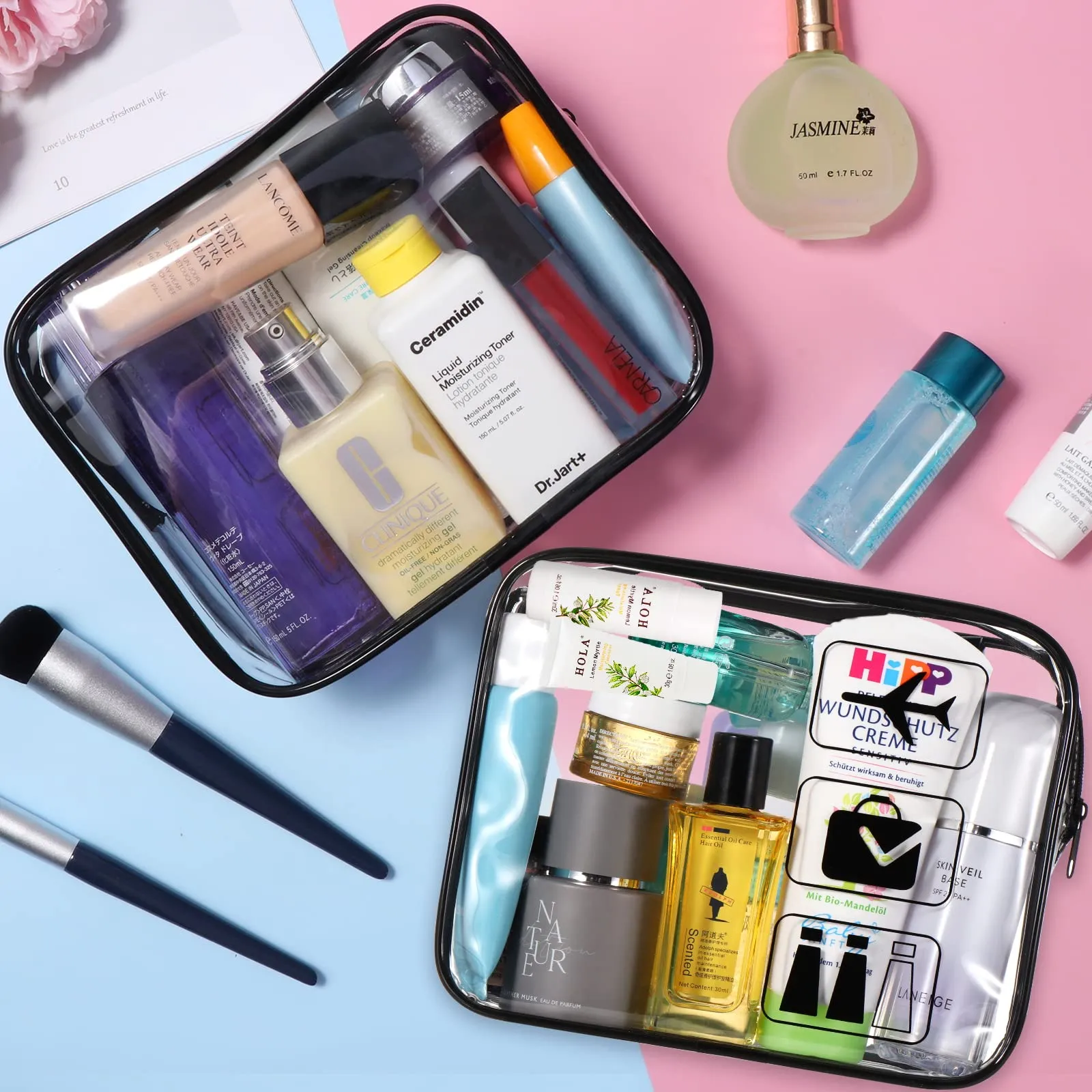 Oderra Beauty Case Trasparente con Zip, 2 Pezzi, 20.5 x 7 x 17 cm - immagine 3