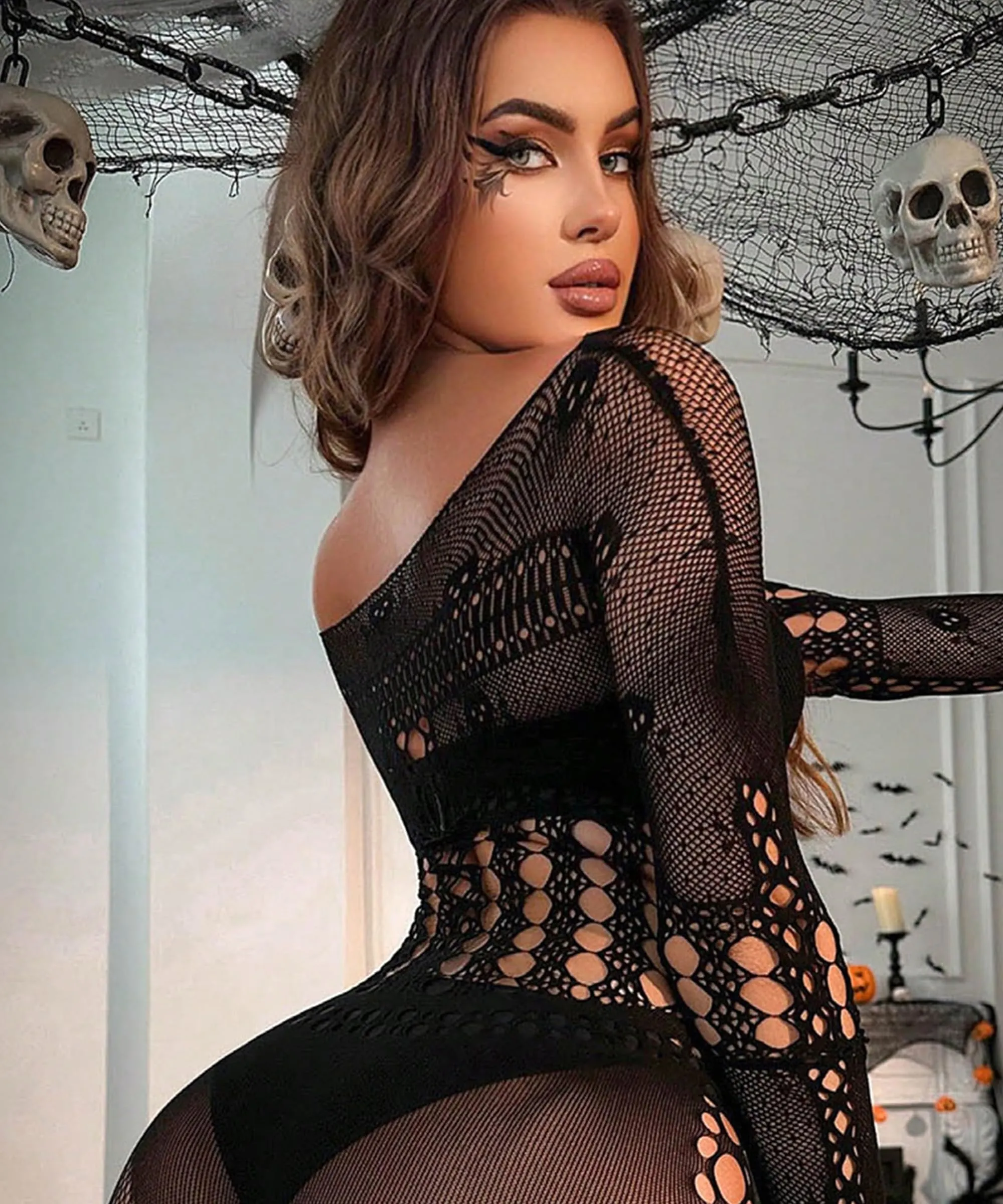 Buitifo Donna Lingerie Fishnet Bodystocking Jumpsuit Romper - Nero GT, M - immagine 5