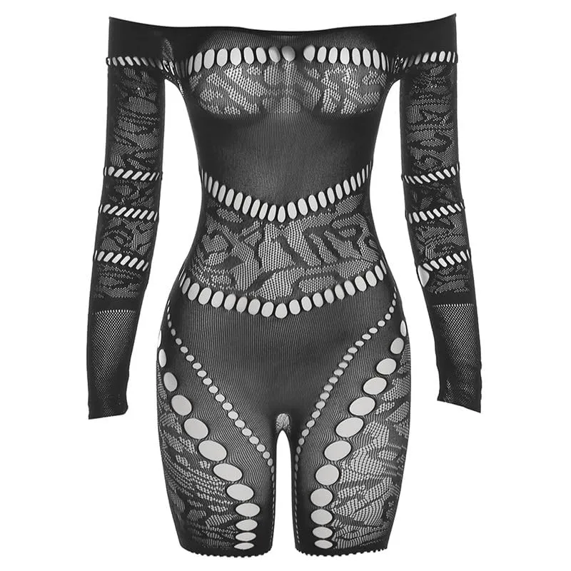 Buitifo Donna Lingerie Bodysuit Fishnet Bodystocking Jumpsuit Romper, Nero V, M - immagine 5