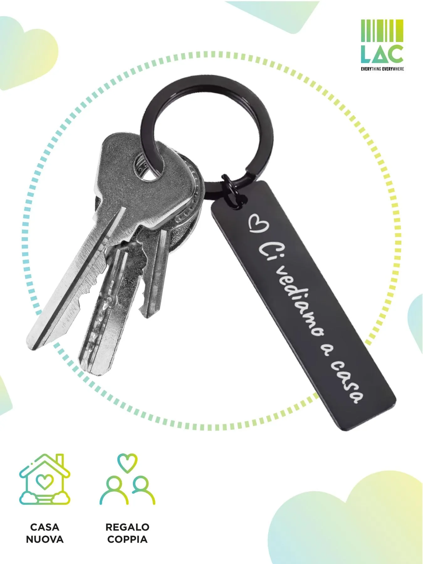 LAC Portachiavi Ci Vediamo a Casa - Coppia in Metallo Nero - immagine 3