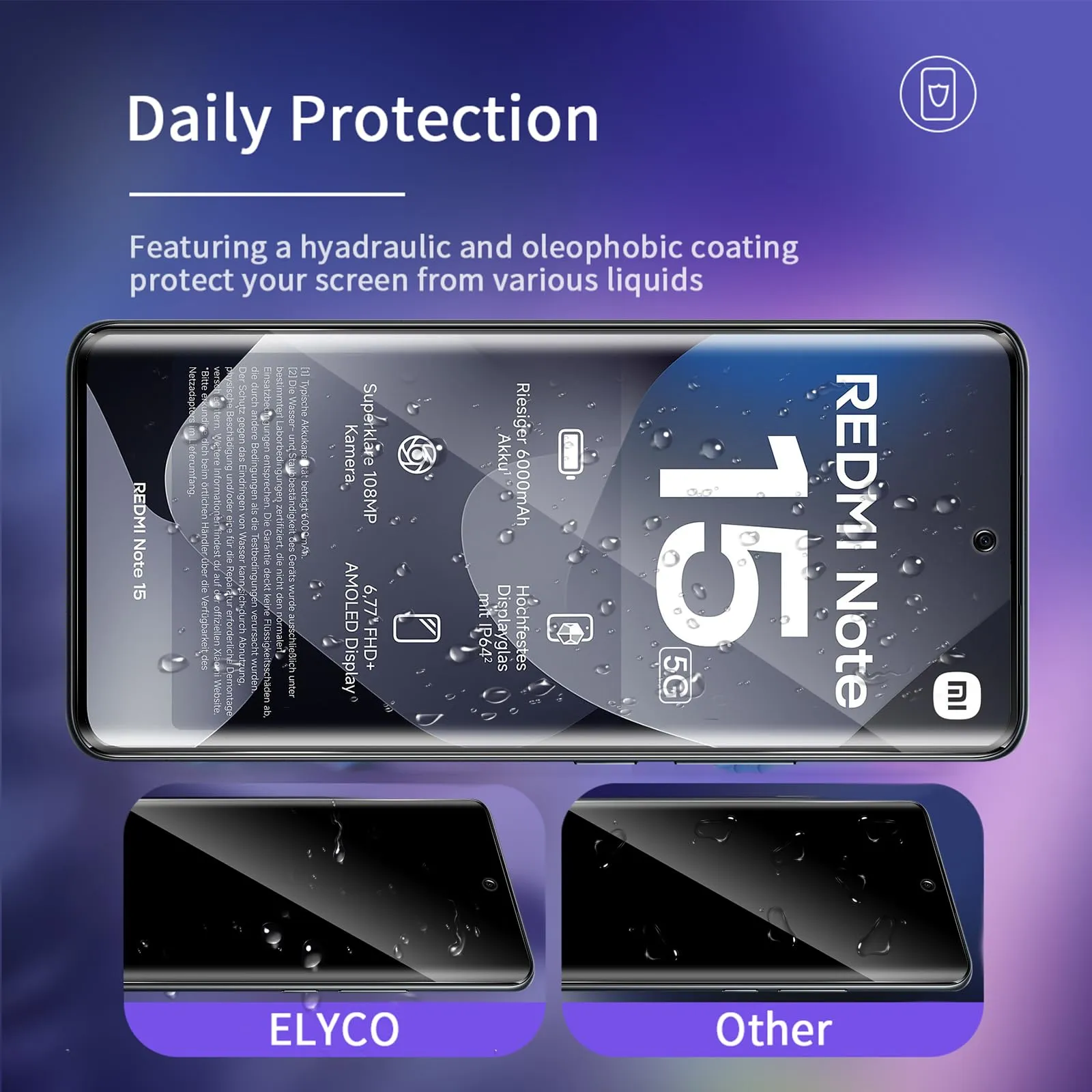 ELYCO Vetro Temperato Privacy per Redmi Note 15 5G / Poco M8 5G, 2 Pezzi - immagine 4