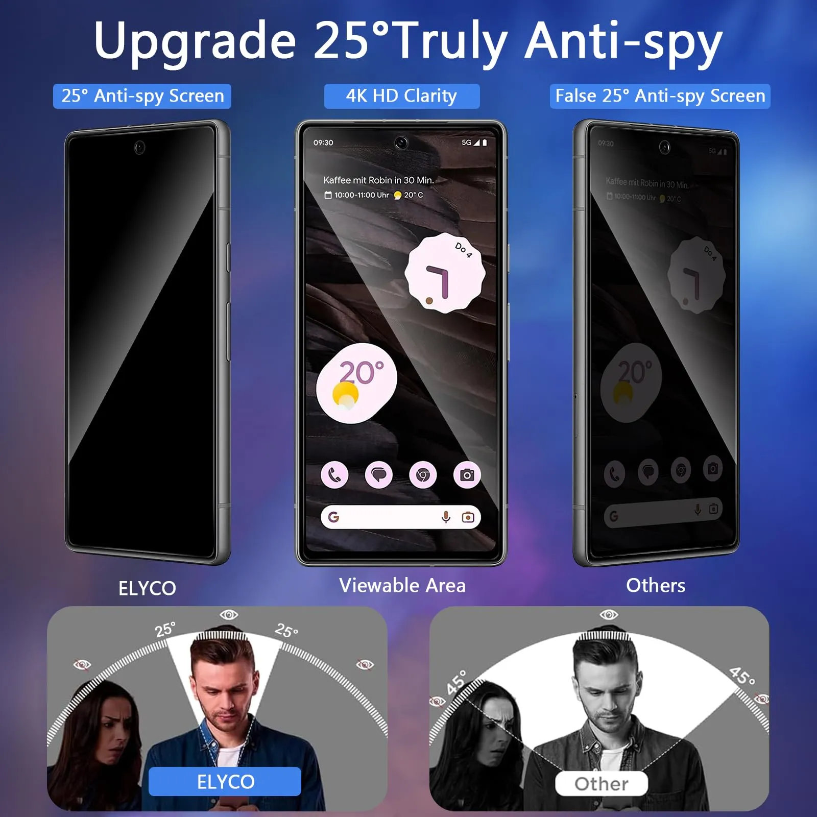 ELYCO Vetro Temperato Privacy per Google Pixel 7A, 2+2 Pezzi - immagine 2
