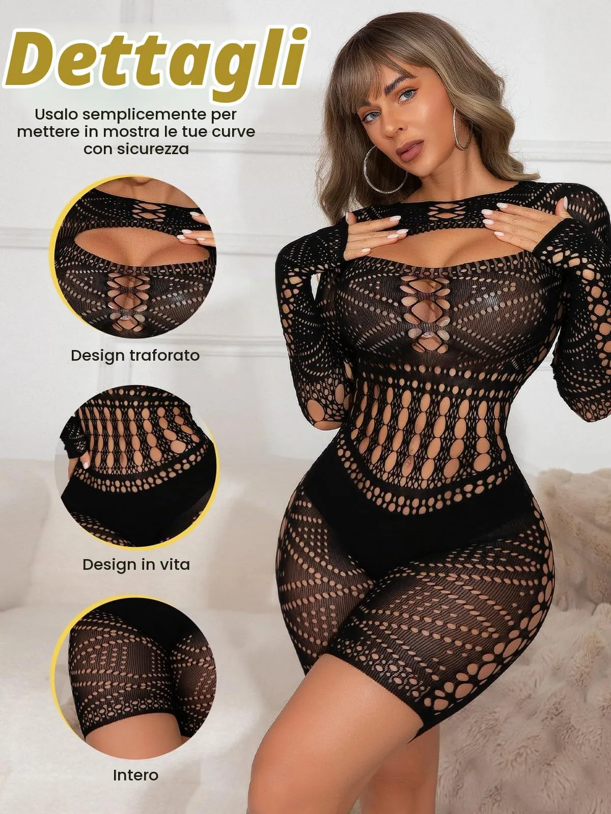 Buitifo Donna Lingerie Bodysuit Fishnet Bodystocking Sexy Jumpsuit Romper (Nero ZJ, M) - immagine 2