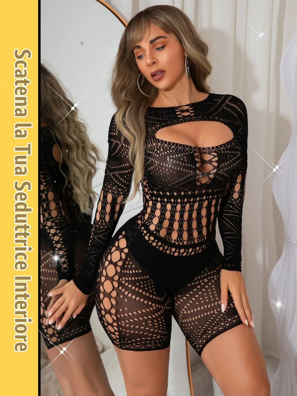 Buitifo Donna Lingerie Bodysuit Fishnet Bodystocking Sexy Jumpsuit Romper (Nero ZJ, M) - immagine 3