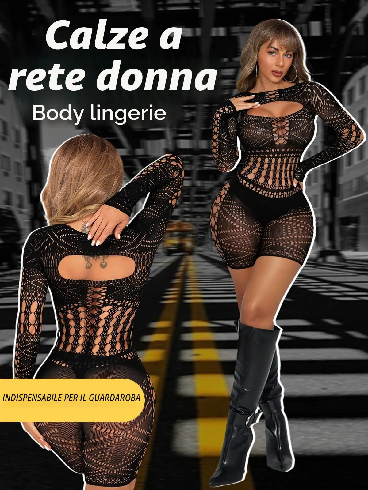 Buitifo Donna Lingerie Bodysuit Fishnet Bodystocking Sexy Jumpsuit Romper (Nero ZJ, M) - immagine 4