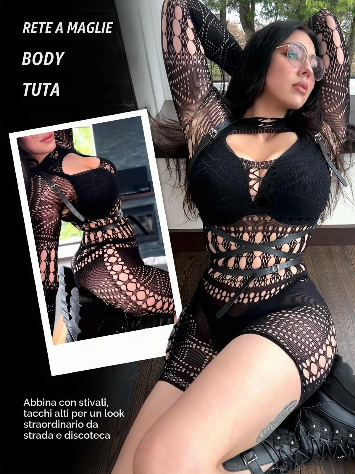Buitifo Donna Lingerie Bodysuit Fishnet Bodystocking Sexy Jumpsuit Romper (Nero ZJ, M) - immagine 5