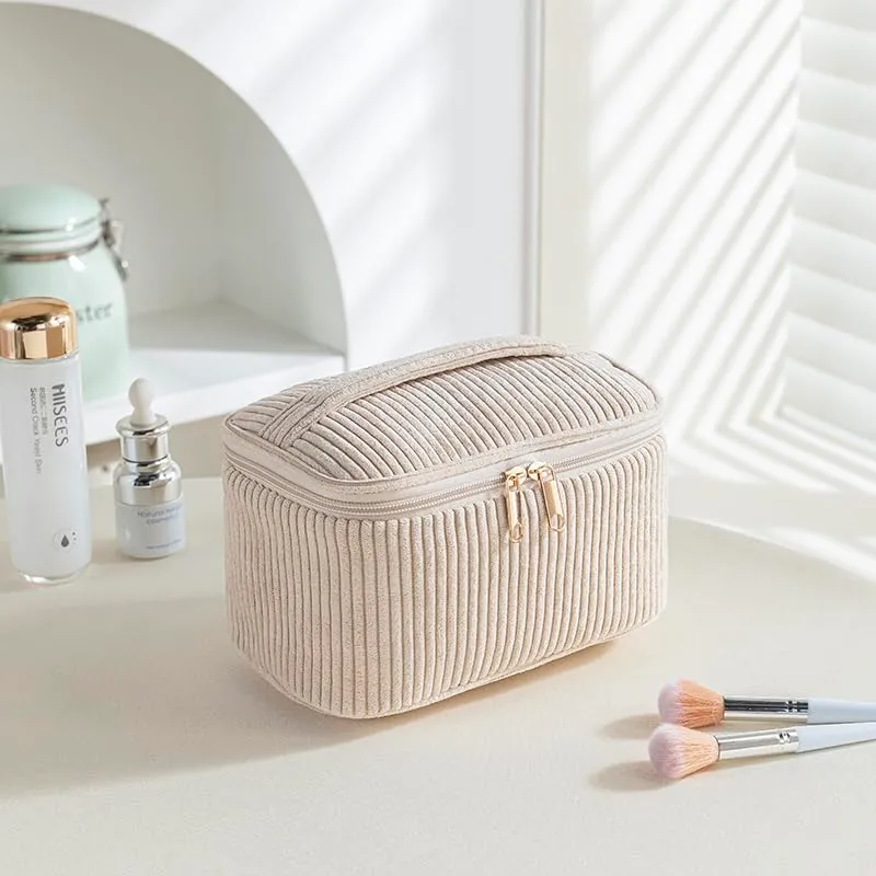 Aucuu Beauty Case, Set di 3 Borse da Toilette in Velluto a Costine per Trucco e Viaggio - immagine 6