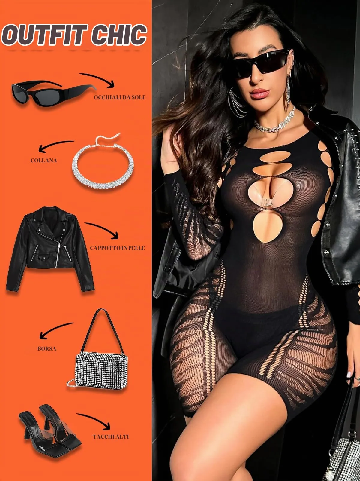 Buitifo Donna Lingerie Fishnet Bodystocking Jumpsuit Romper Nero BM, M - immagine 5