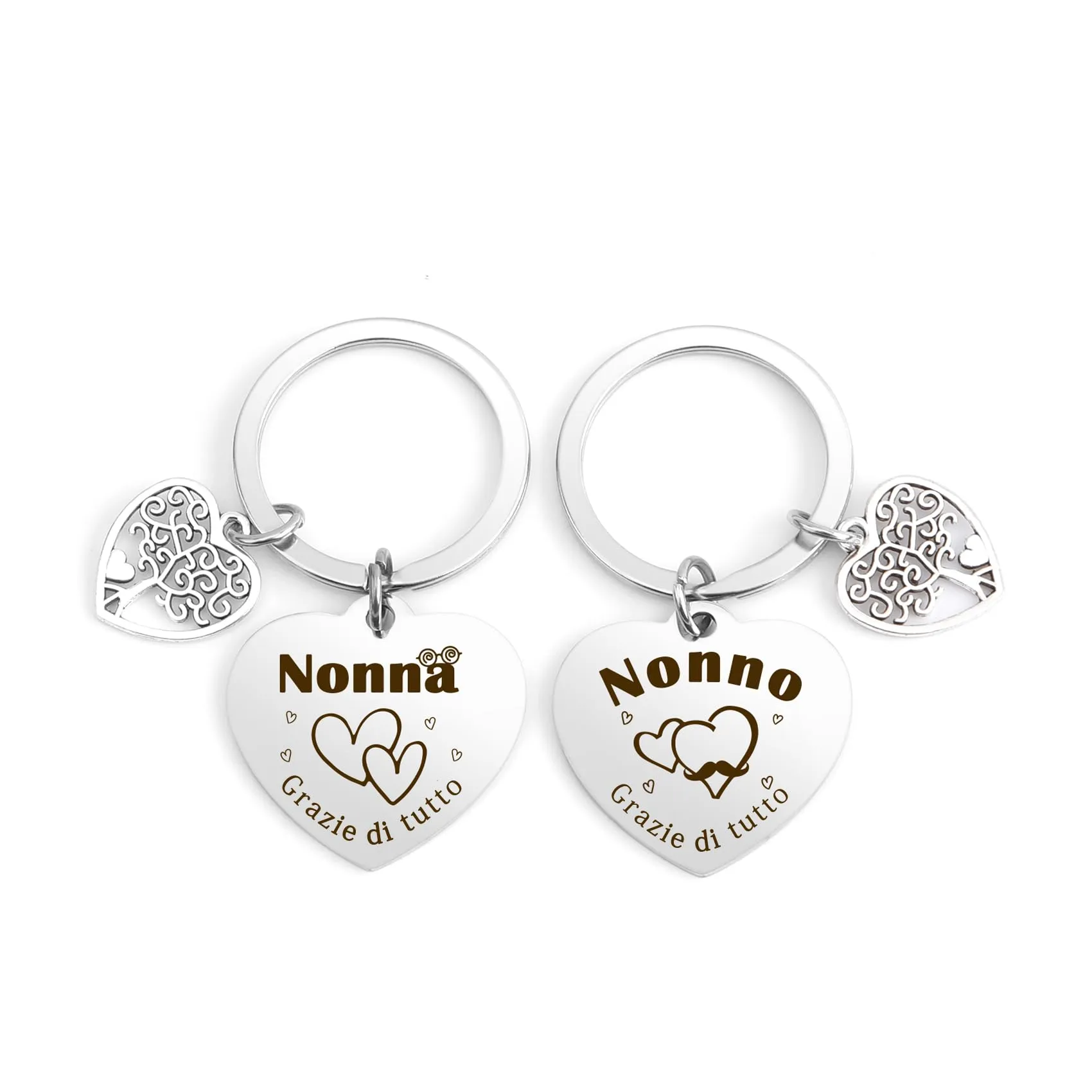 Portachiavi per Nonno e Nonna in Acciaio Inossidabile, Set da 2 Pezzi - immagine 1