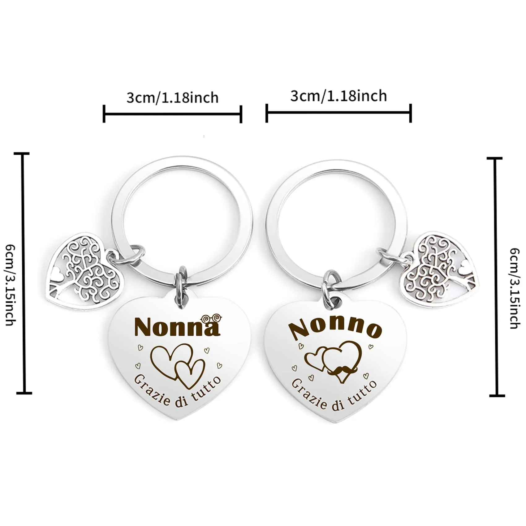 Portachiavi per Nonno e Nonna in Acciaio Inossidabile, Set da 2 Pezzi - immagine 2
