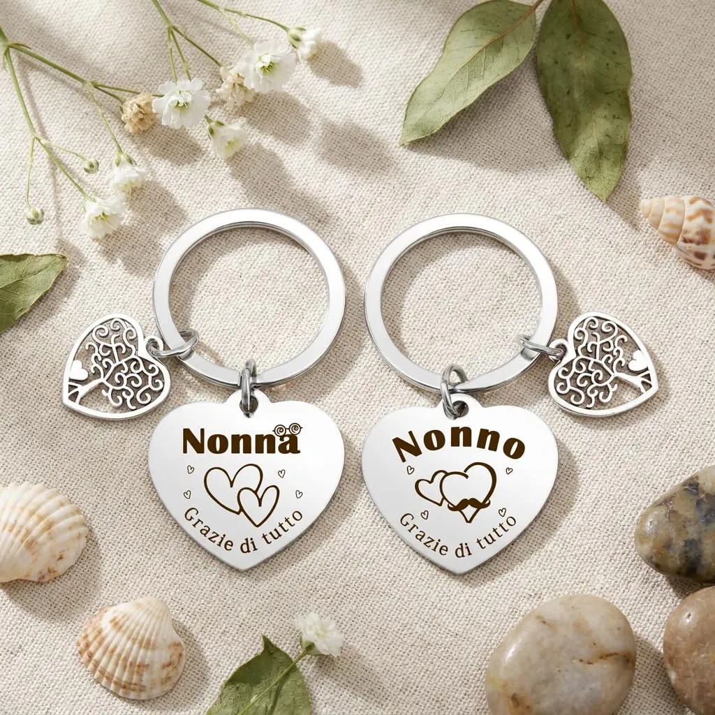 Portachiavi per Nonno e Nonna in Acciaio Inossidabile, Set da 2 Pezzi - immagine 5