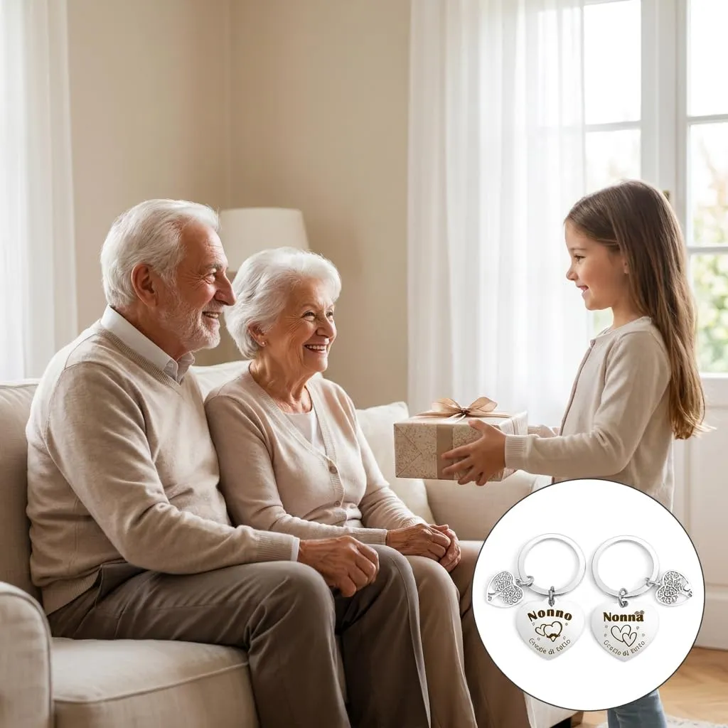 Portachiavi per Nonno e Nonna in Acciaio Inossidabile, Set da 2 Pezzi - immagine 6