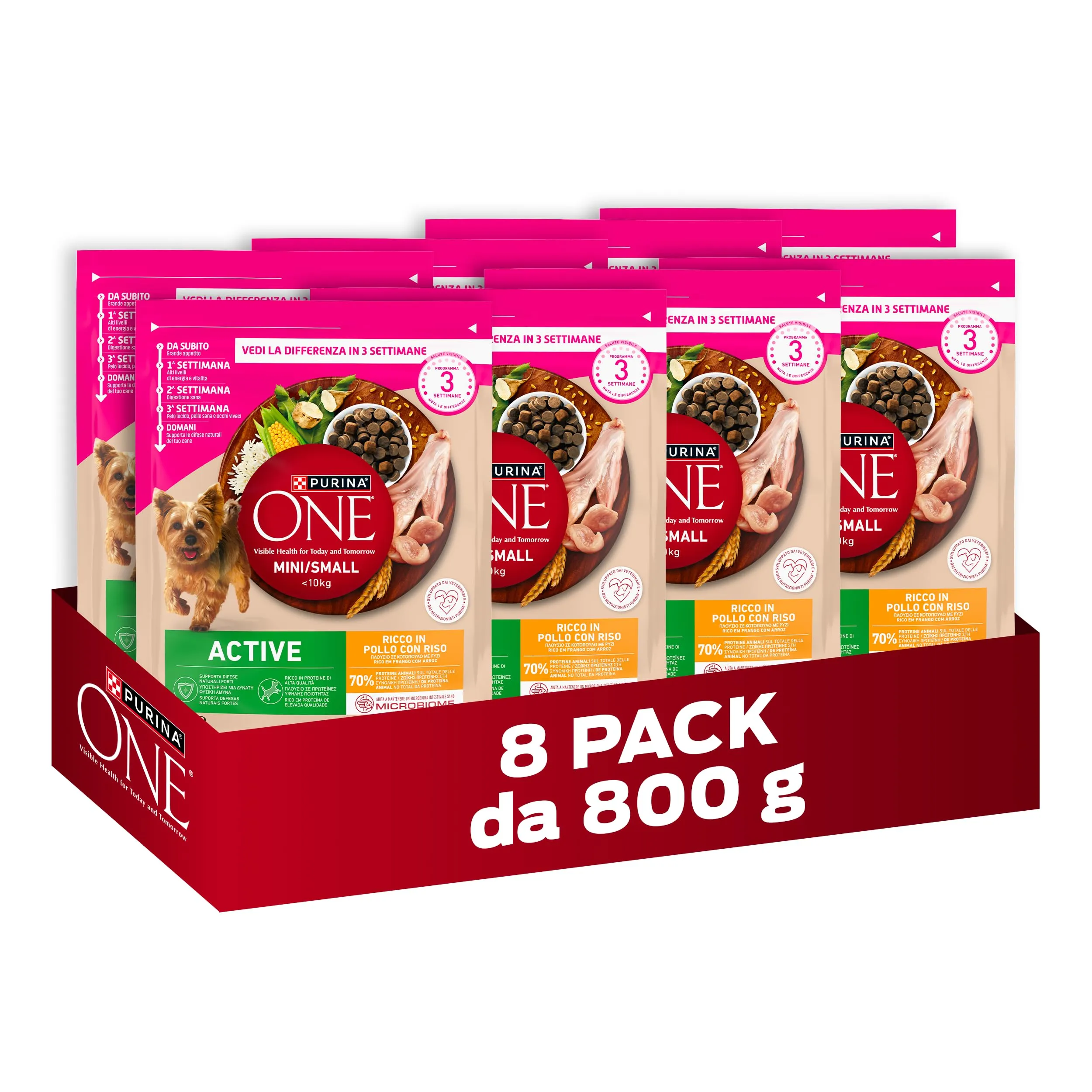 Purina One Mini Active Crocchette per Cani Adulti Pollo e Riso, 800g - immagine 1
