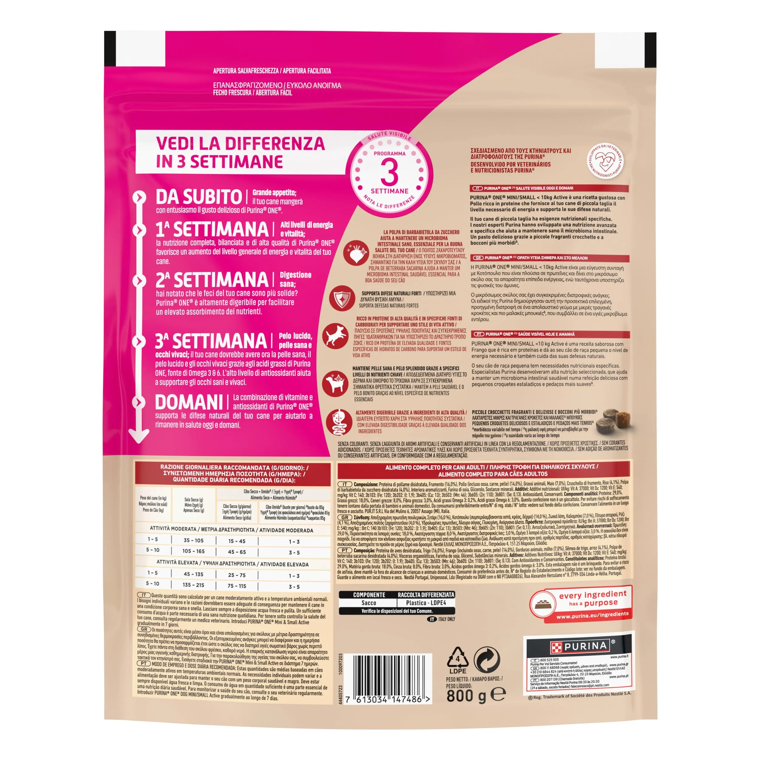 Purina One Mini Active Crocchette per Cani Adulti Pollo e Riso, 800g - immagine 5