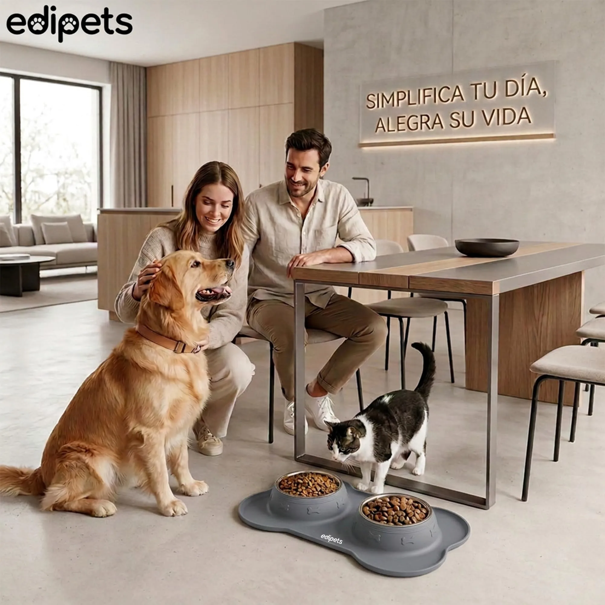 Edipets Ciotole per Cani e Gatti, Doppio Piatto Estraibile in Acciaio Inox con Base in Silicone Antiscivolo, Grigio - 480g - immagine 7