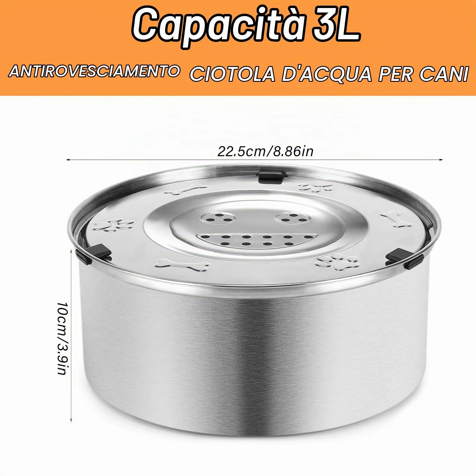 Luziyun Ciotola Acqua Cane Antigoccia in Acciaio Inox Galleggiante 3L - immagine 2