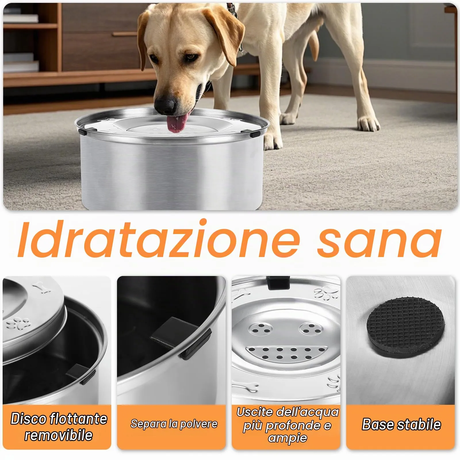 Luziyun Ciotola Acqua Cane Antigoccia in Acciaio Inox Galleggiante 3L - immagine 4
