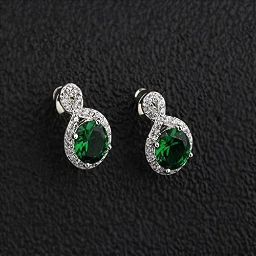 Crystalline Azuria Donna Parure Collana con Ciondolo 45 cm e Orecchini, 18ct Placcato Oro Bianco, Verde Smeraldo simulato e Cristalli di Zirconi - immagine 5