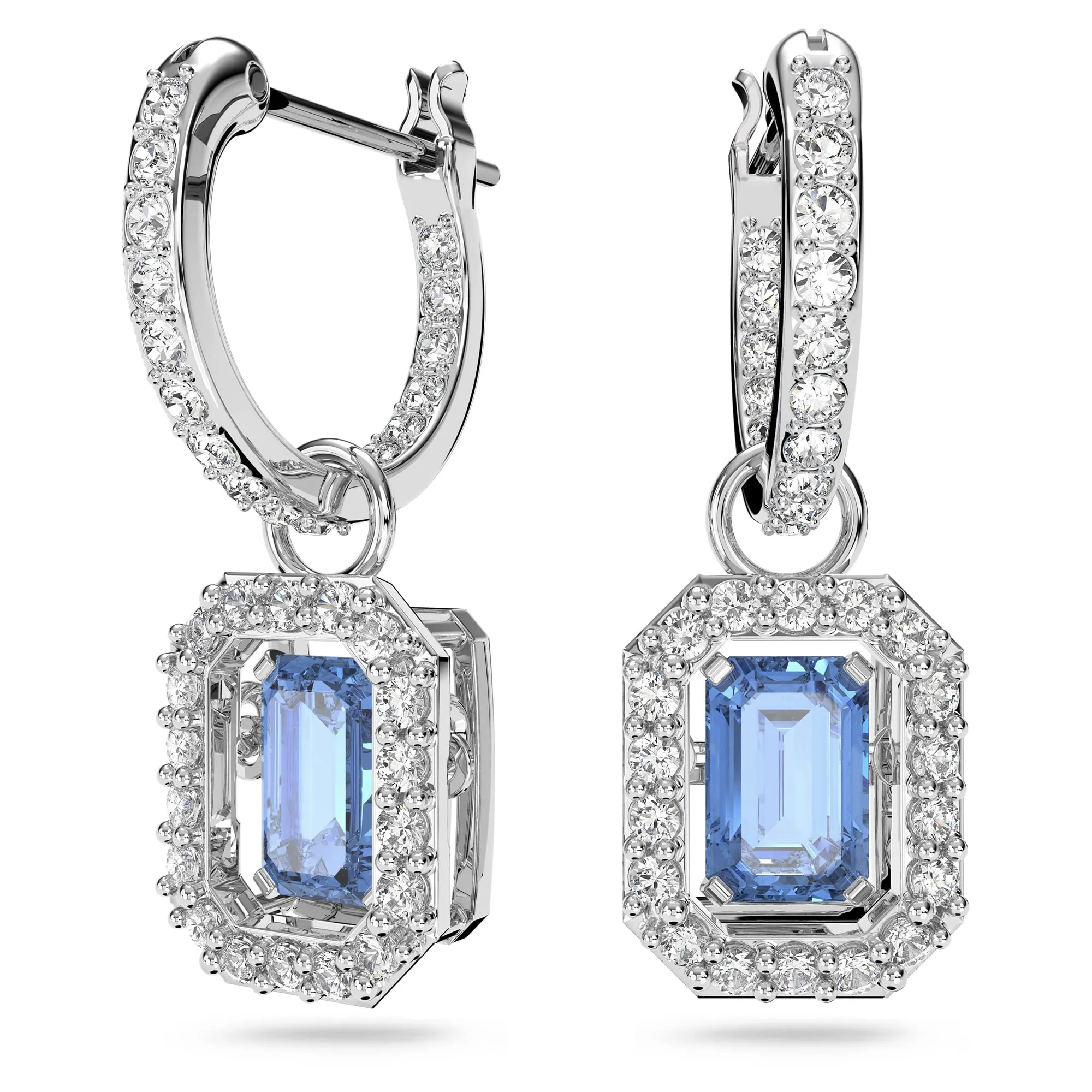 Swarovski Millenia Orecchini Pendenti Taglio Ottagonale Blu Placcato Rodio - immagine 1