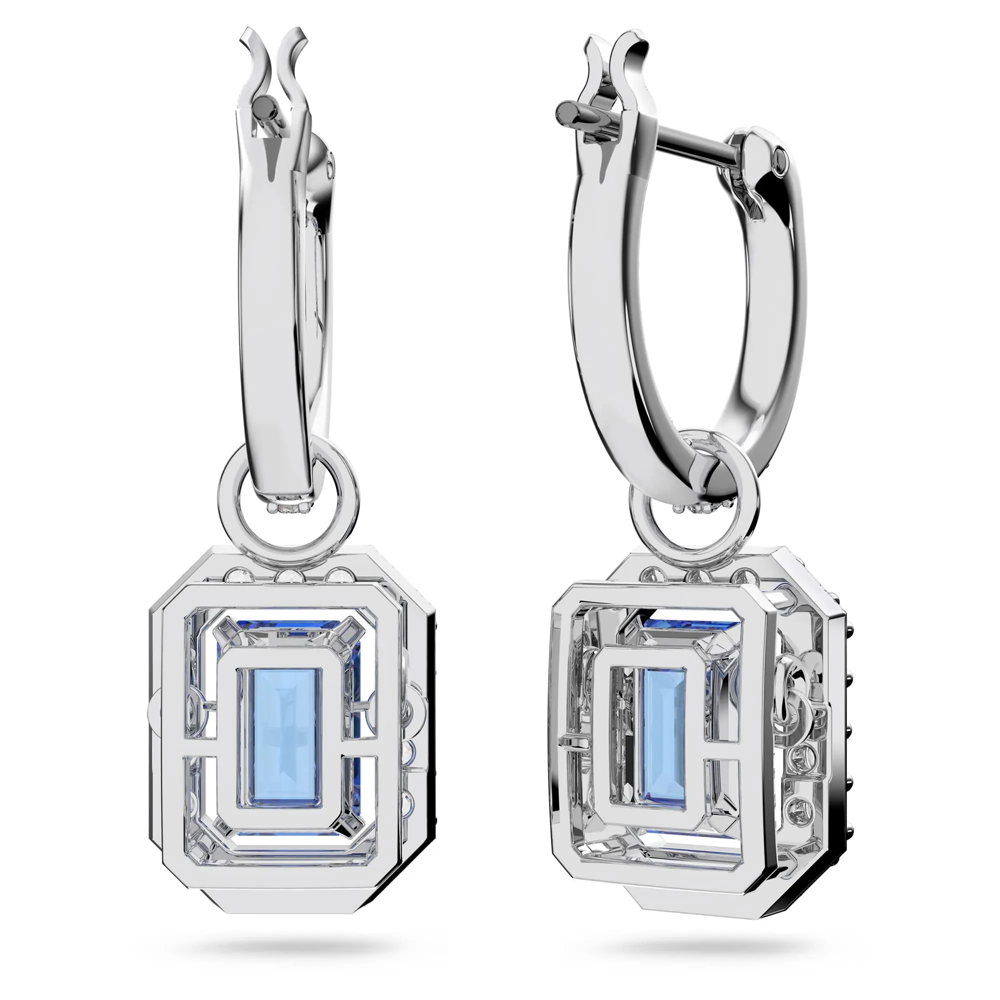 Swarovski Millenia Orecchini Pendenti Taglio Ottagonale Blu Placcato Rodio - immagine 2