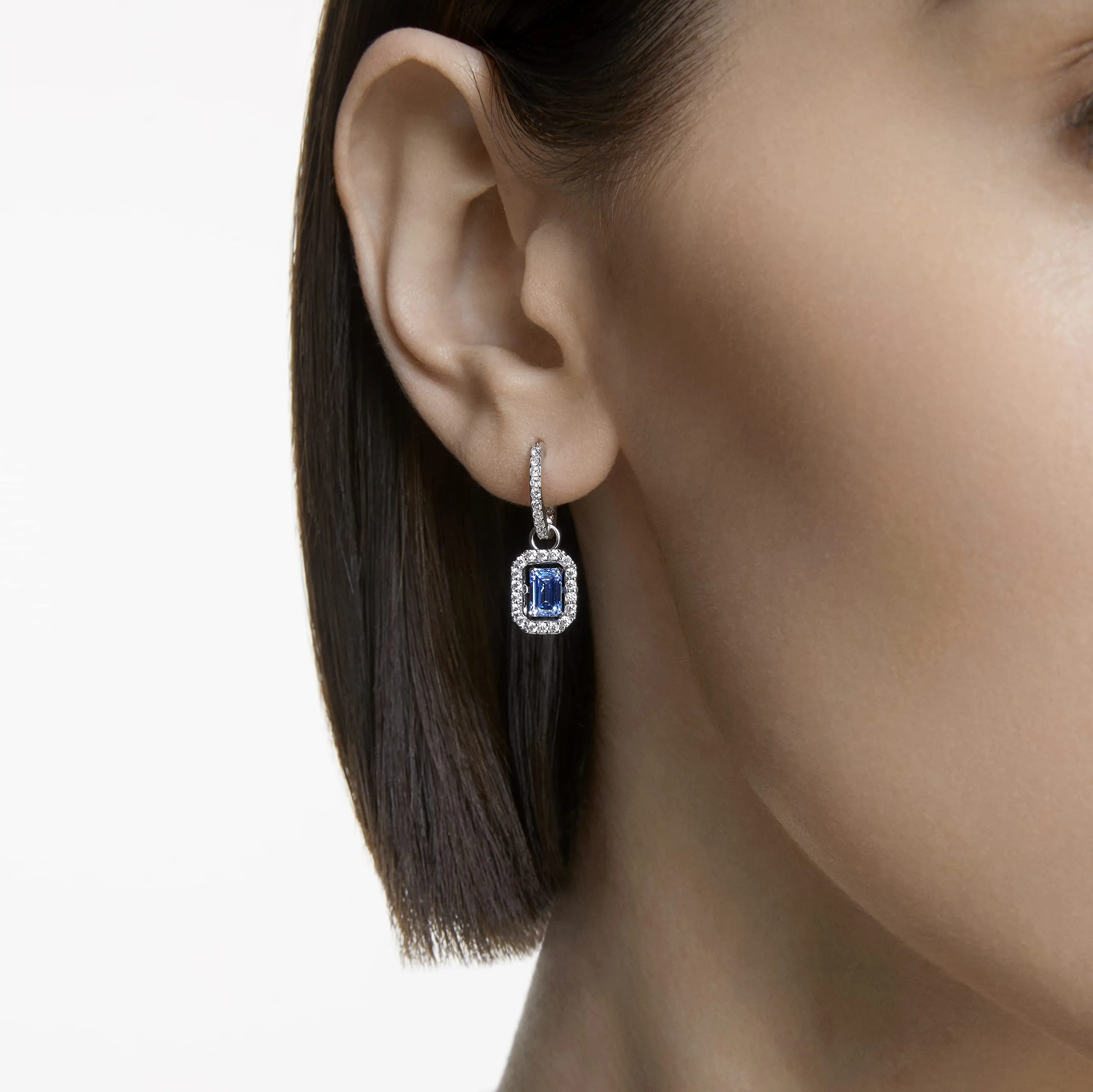 Swarovski Millenia Orecchini Pendenti Taglio Ottagonale Blu Placcato Rodio - immagine 3