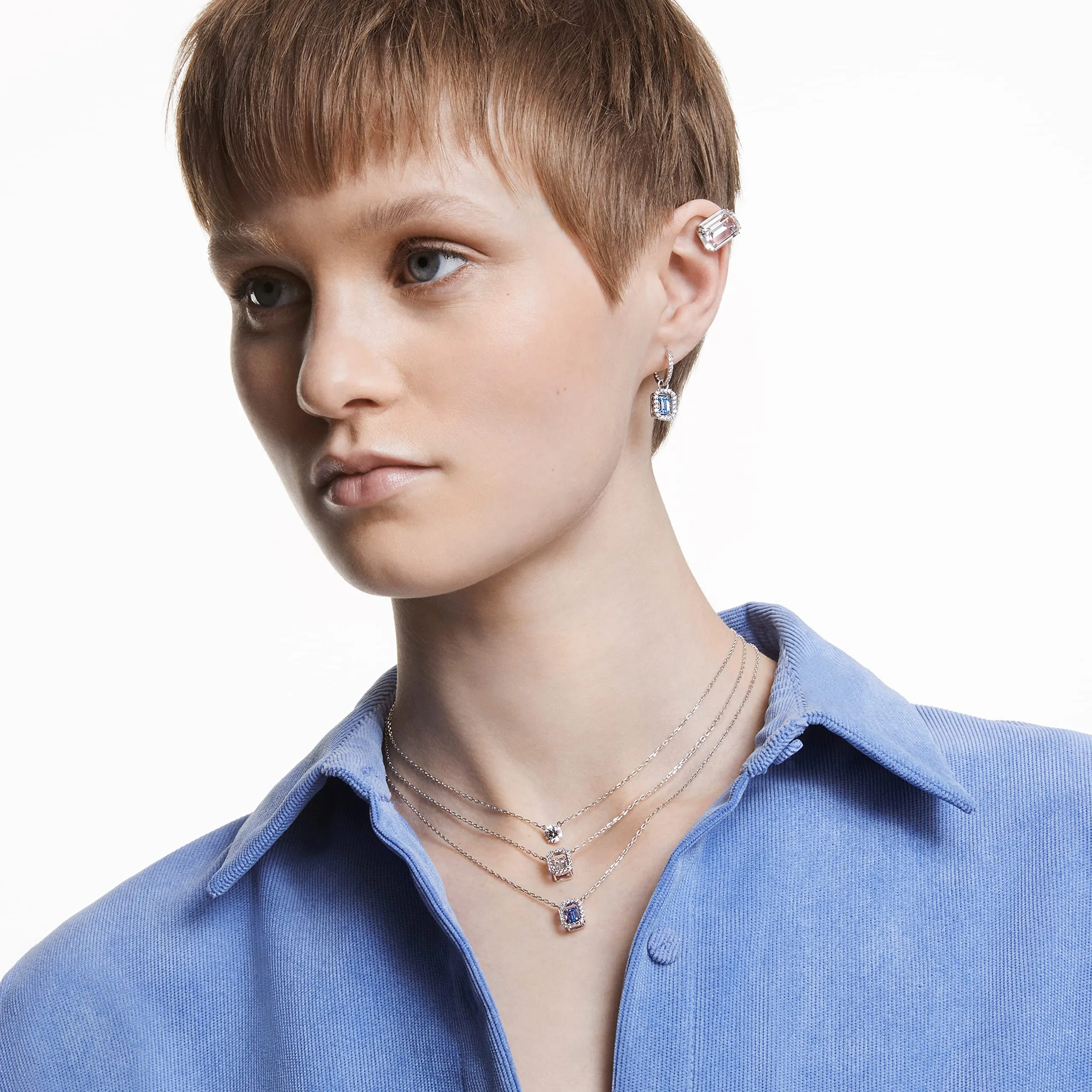 Swarovski Millenia Orecchini Pendenti Taglio Ottagonale Blu Placcato Rodio - immagine 4