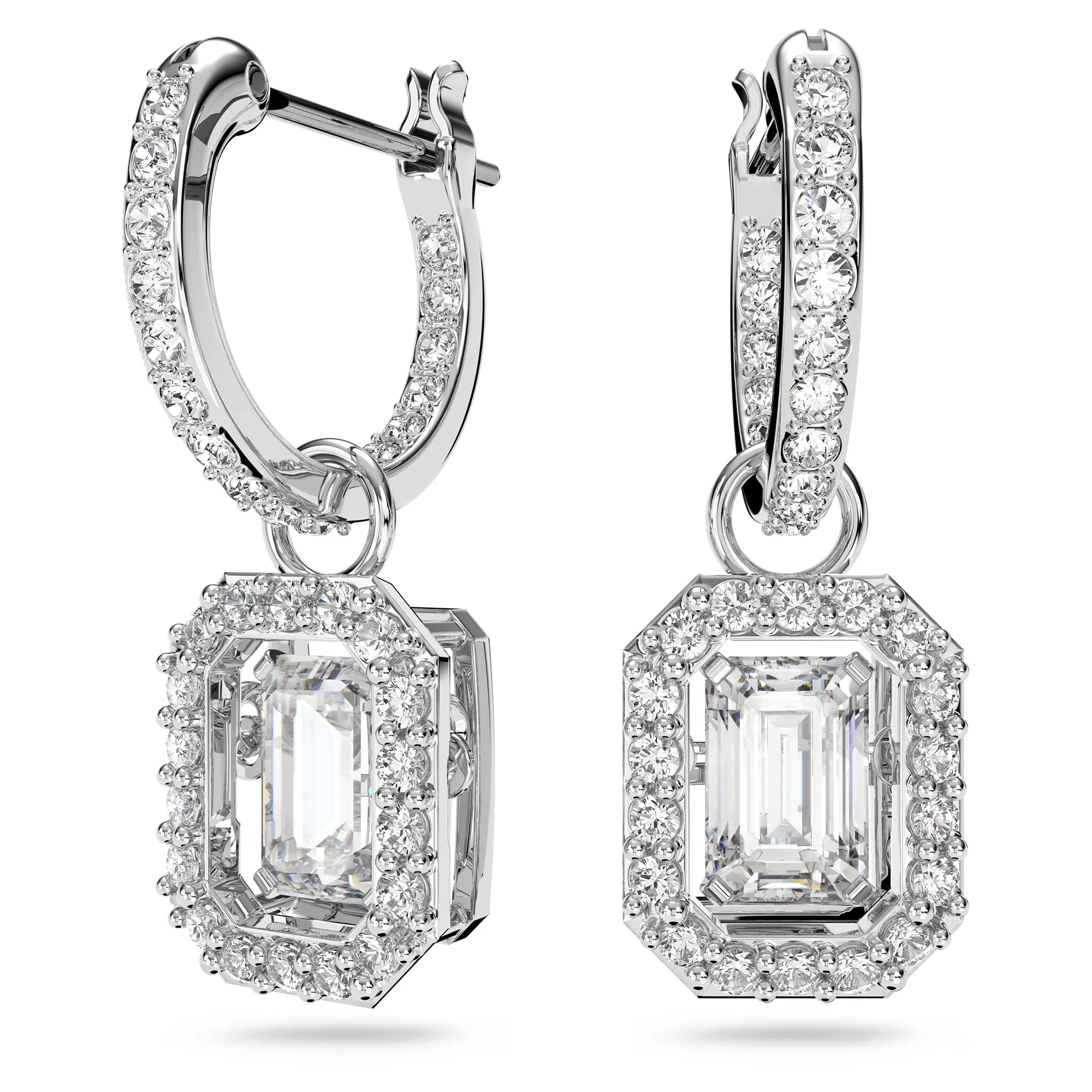 Swarovski Millenia Orecchini Pendenti Taglio Ottagonale Bianchi Placcato Rodio - immagine 1