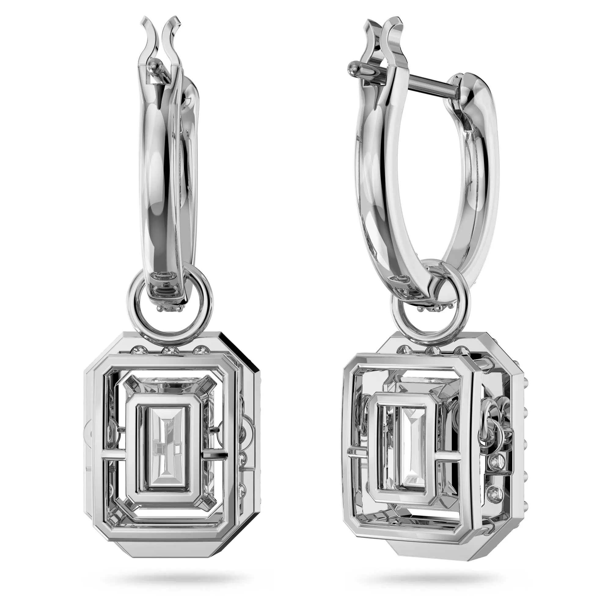 Swarovski Millenia Orecchini Pendenti Taglio Ottagonale Bianchi Placcato Rodio - immagine 3