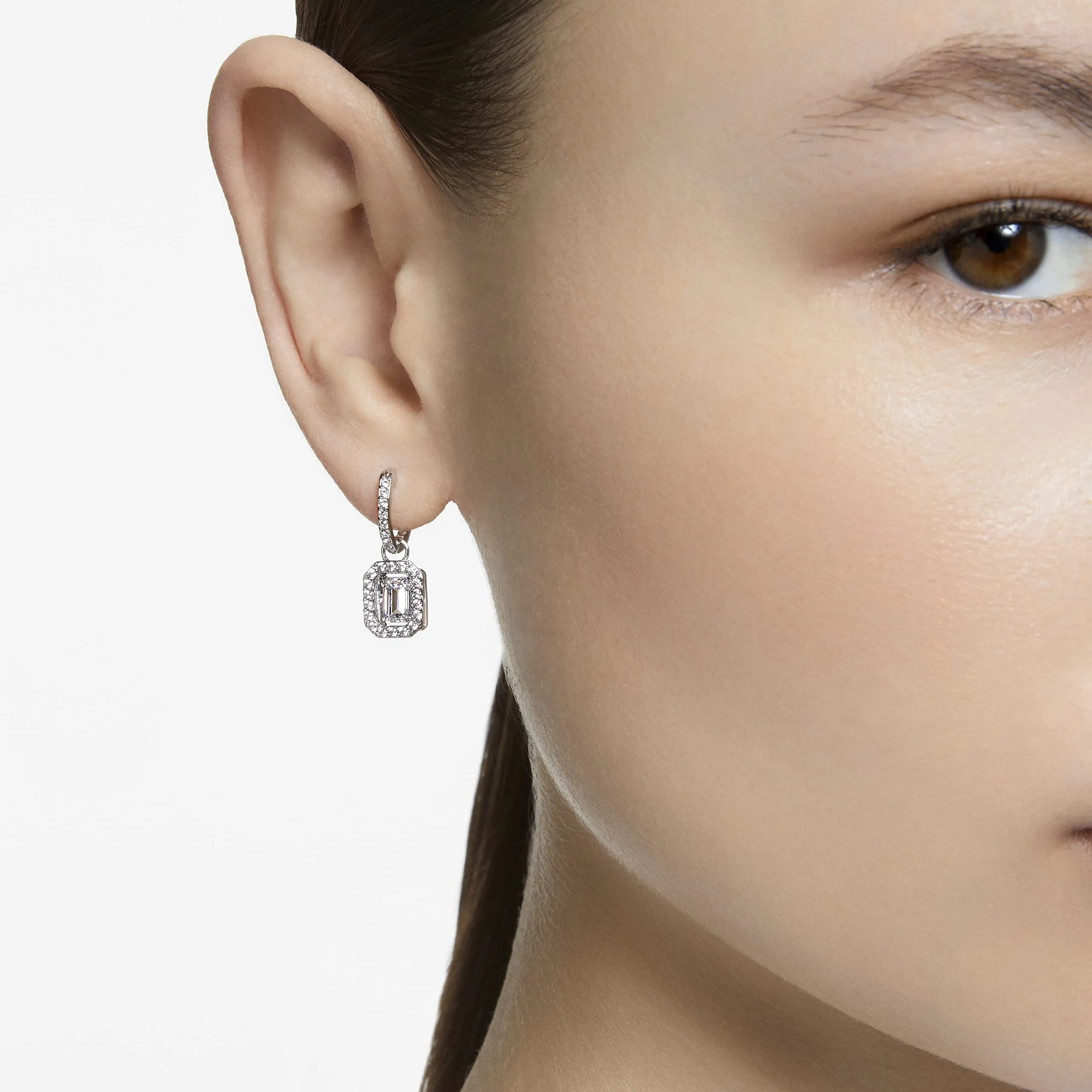 Swarovski Millenia Orecchini Pendenti Taglio Ottagonale Bianchi Placcato Rodio - immagine 4