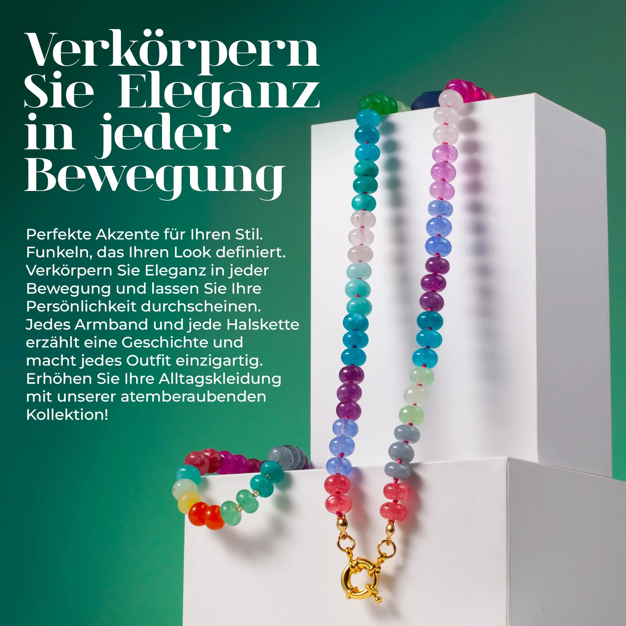 SKLife style design Set di collana e bracciale da donna in pietre naturali colorate, stile boho - immagine 2