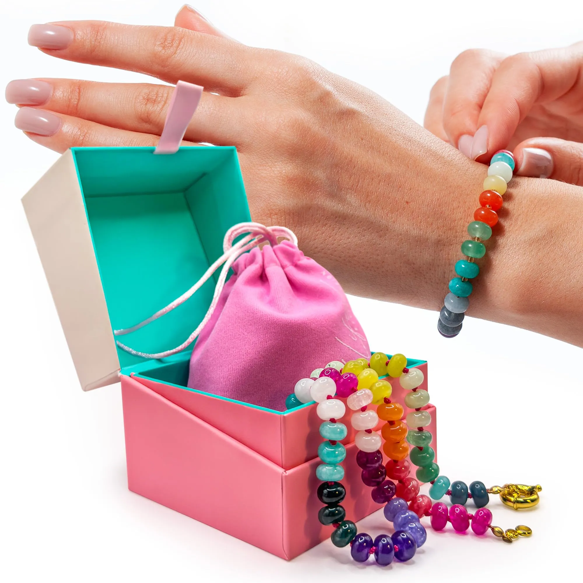 SKLife style design Set di collana e bracciale da donna in pietre naturali colorate, stile boho - immagine 5